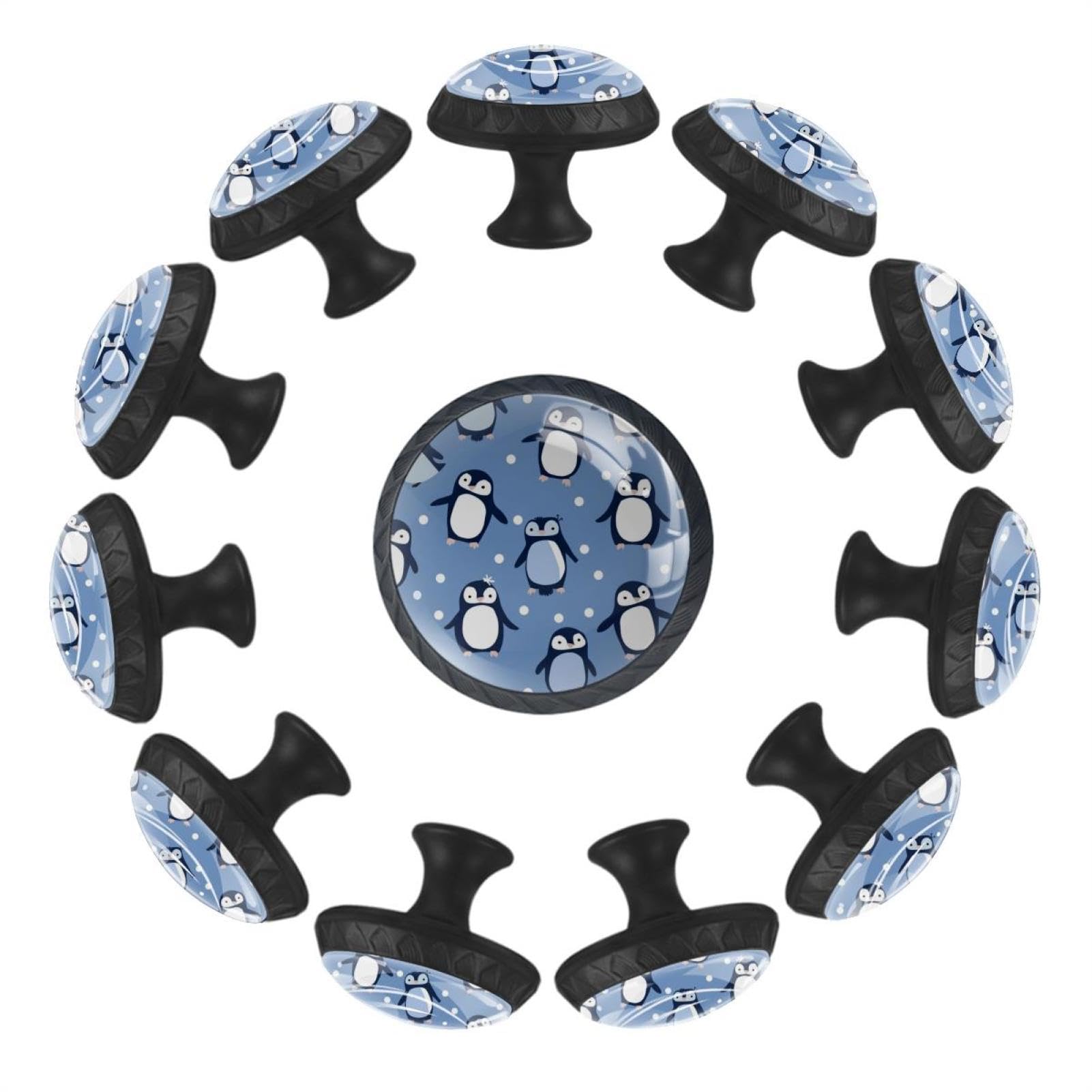 Boutons de tiroir ronds en verre Lot de 12 poignées pingouin bleu