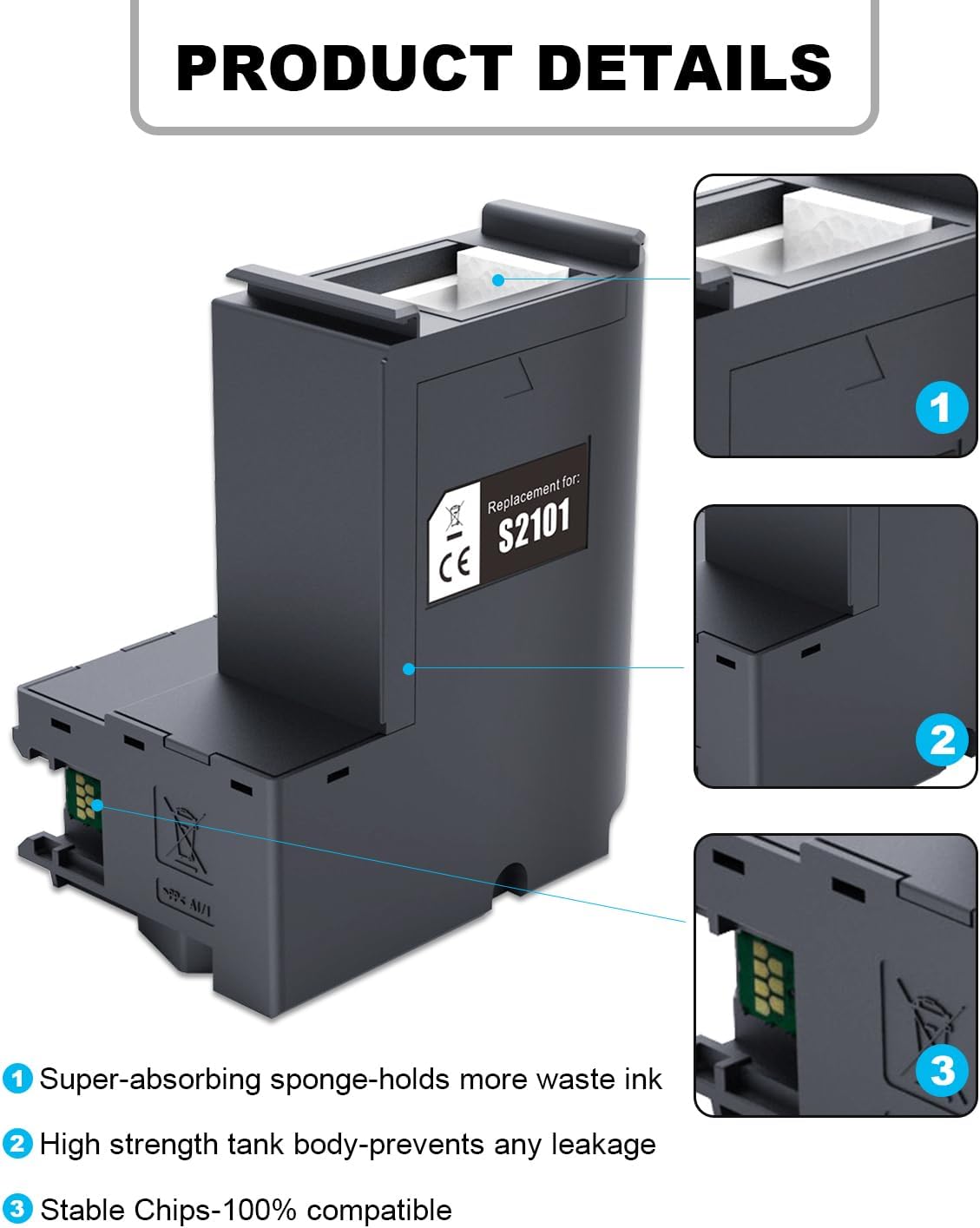 C13S210125 Ink Maintenance Box S210125 SC23MB Waste Ink Tank Replacement Compatible for EPSON Surecolor SC-F170 F100 F150 Dye Sub Printers, F170 Ink Maintenance Box 2 Packs