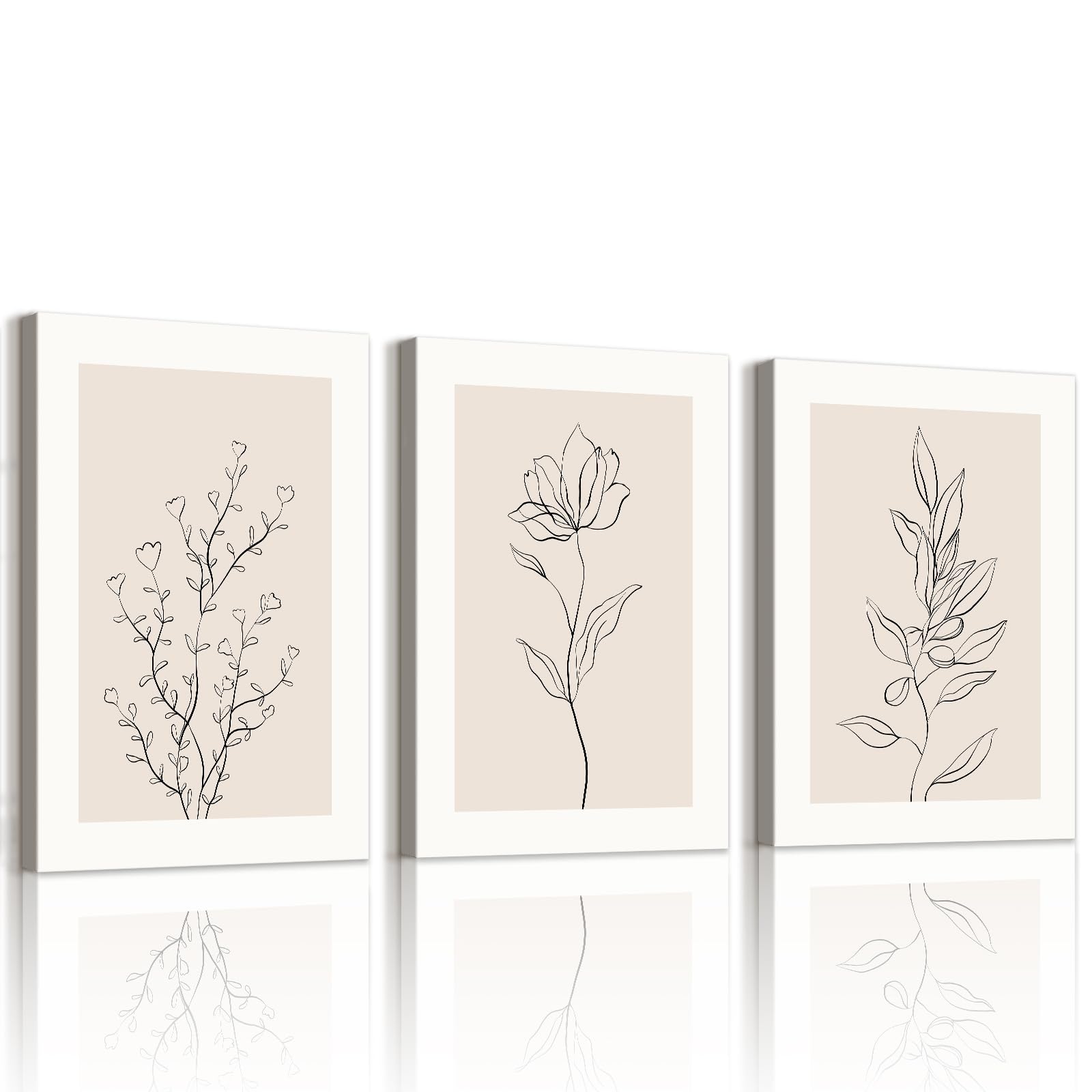 WENGTIAO 3 Piezas Boho Botánico Cuadros Decorativos Enmarcado, Abstracta Plantas Negro y Beige Neutros Lienzos Laminas, Cuadros Decoracion Salon Modernos Dormitorios Decoración Pared 40x60cmx3