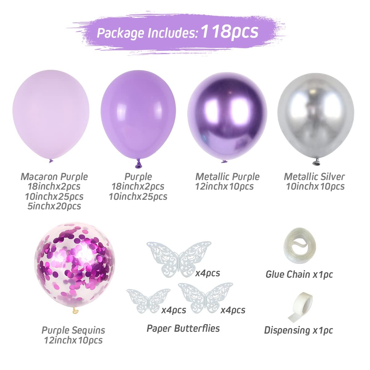 AULE Zilveren Ballonnenboog-set: set met 100 stuks feestballonnen slinger met zilveren confetti latex ballonlinten DIY voor vrijgezellenfeest