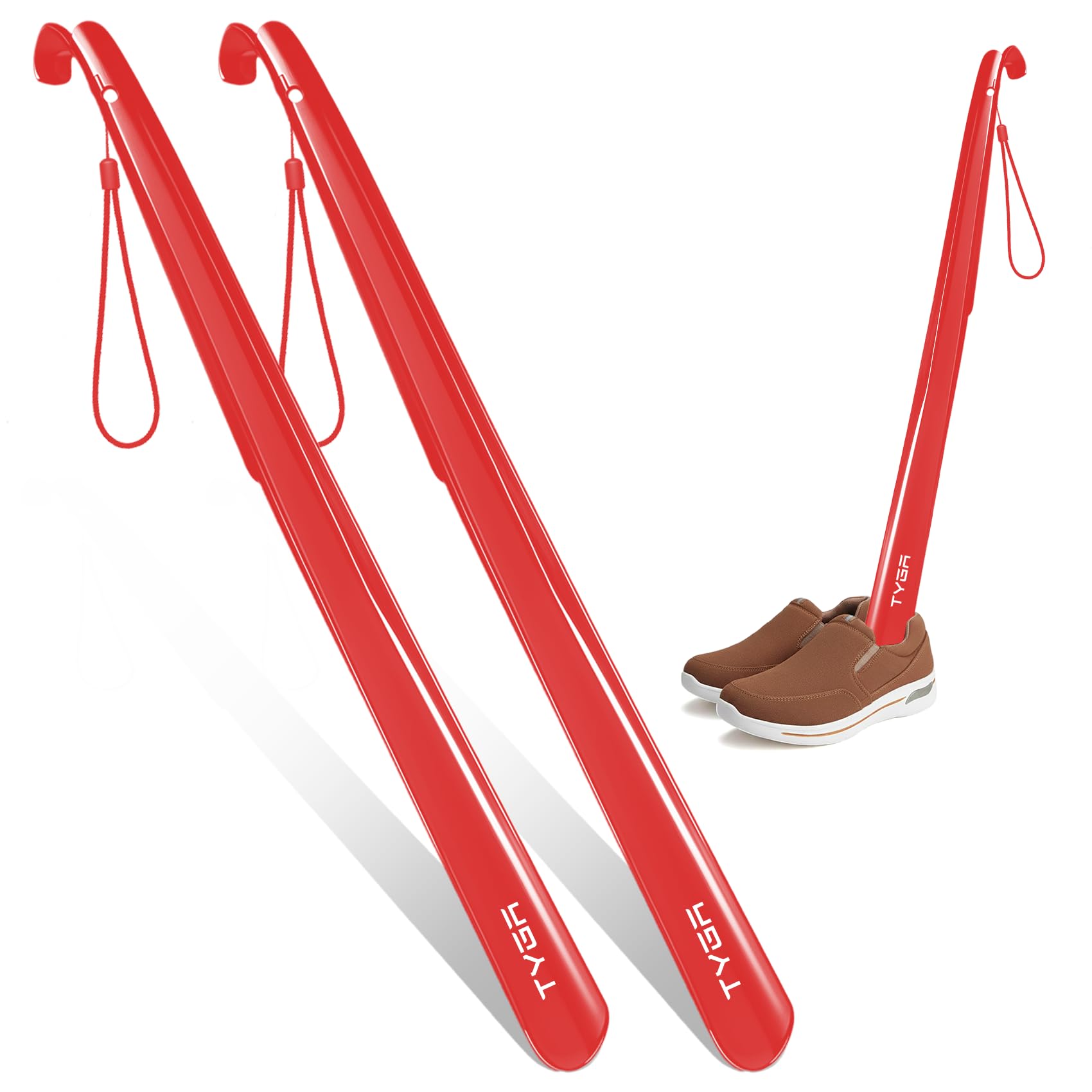 TYGA STORE Shoe Horn Extra Long Handled 23 inches, 58cm, Comfortable, Elongated Footwear Fitter (For Men & Women) (Red, 2)