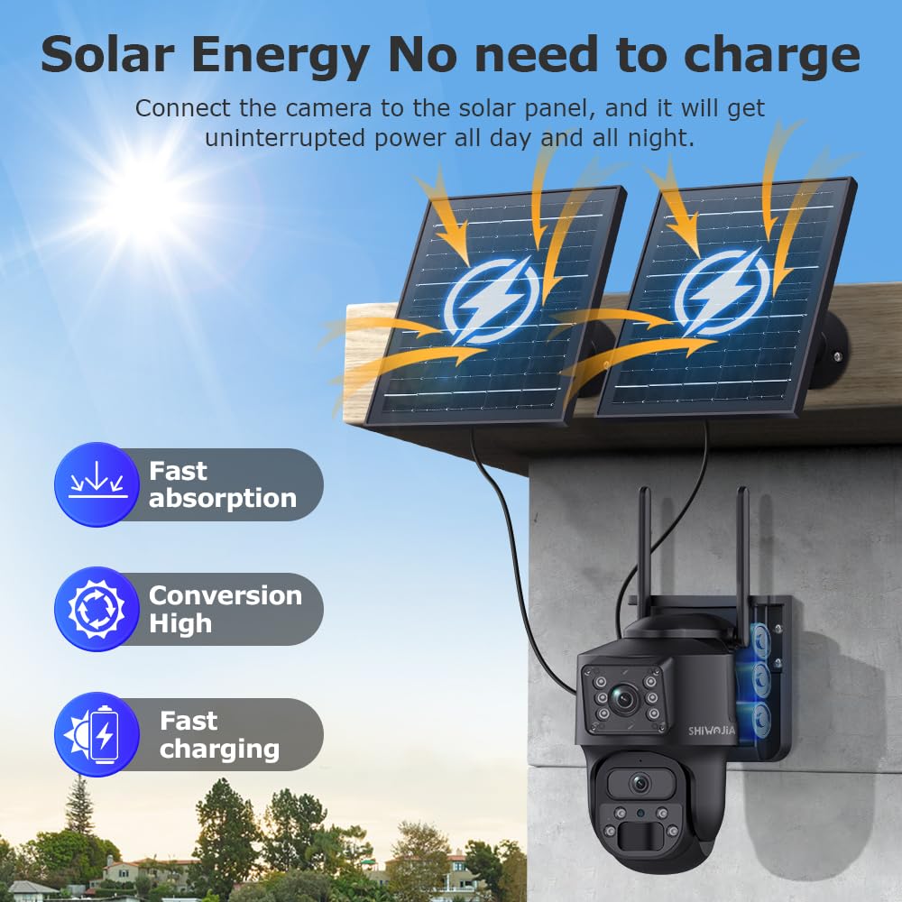 SHIWOJIA Caméra de sécurité solaire sans fil 4G AOV à double objectif 10050