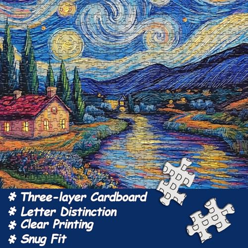 Rompecabezas de 1000 piezas Starry Night de Van Gogh, rompecabezas artístico de paisaje natural para adultos miniatura 3