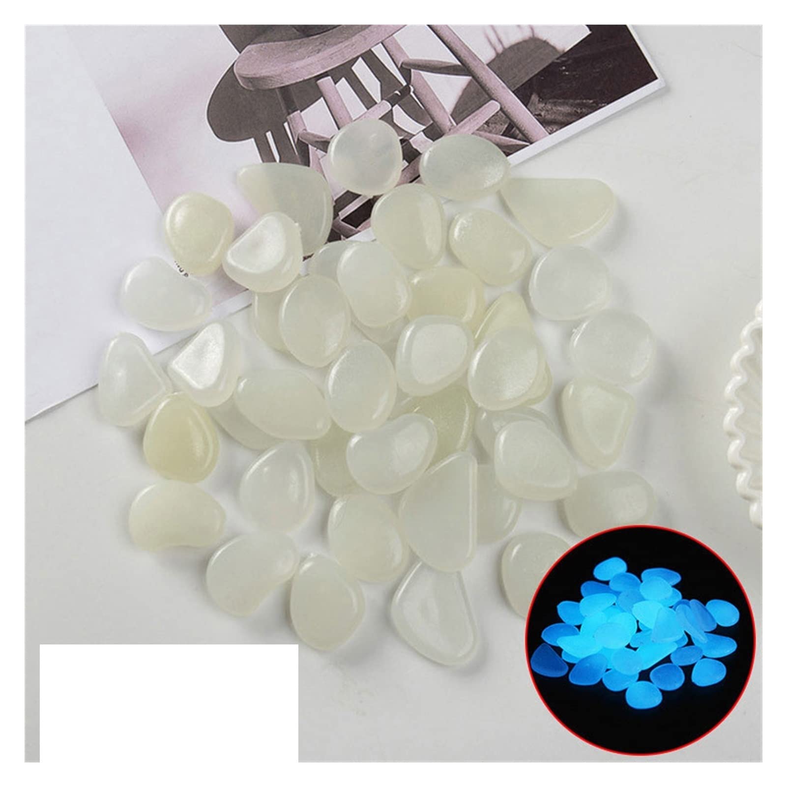 Guijarros 500 unids Garden Brillante en Las Piedras Luminosas oscuras para Peces Tank Walkways Patio de jardín Patio Césped Jardín Decoración Luminosa Piedras (Color : White, Size : 300pcs)