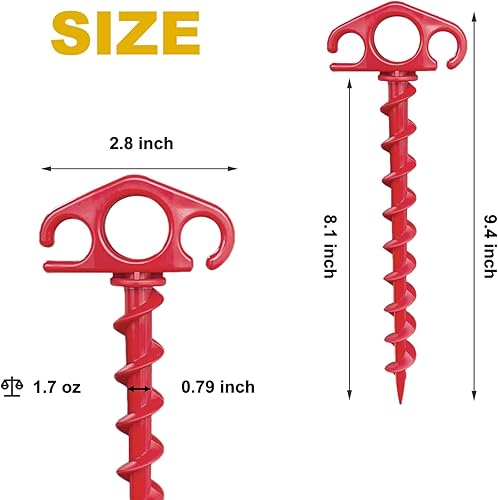 Miniatura 8 de Estacas de arena para tienda de campaña de playa, paquete de 10 estacas de anclaje en espiral de 9.4 pulgadas, estacas de toldo de tornillo