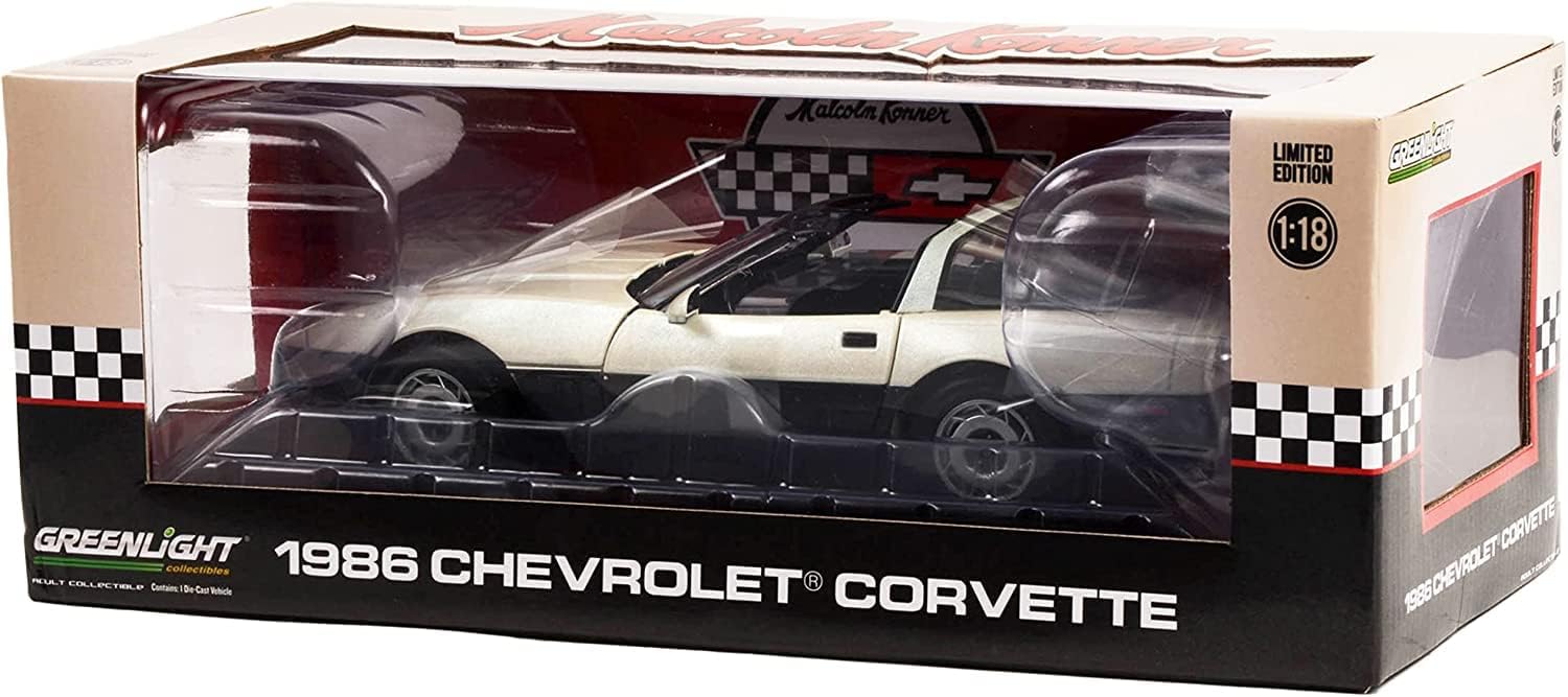 Greenlight 13632 1986 Chevy Corvette C4 - Dual-Tone Black and Silver Beige - Malcolm Konner Commemorative Edition 1:18 Scale