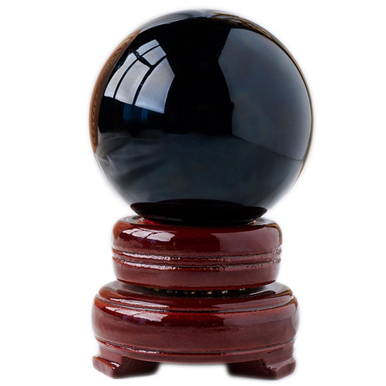 DECORN Natural Obsidian Crystal Ball with Wooden Stand Healing Crystal Ornaments for Home Office Decorations, Meditation, Divination Sphere,Dia.80mm