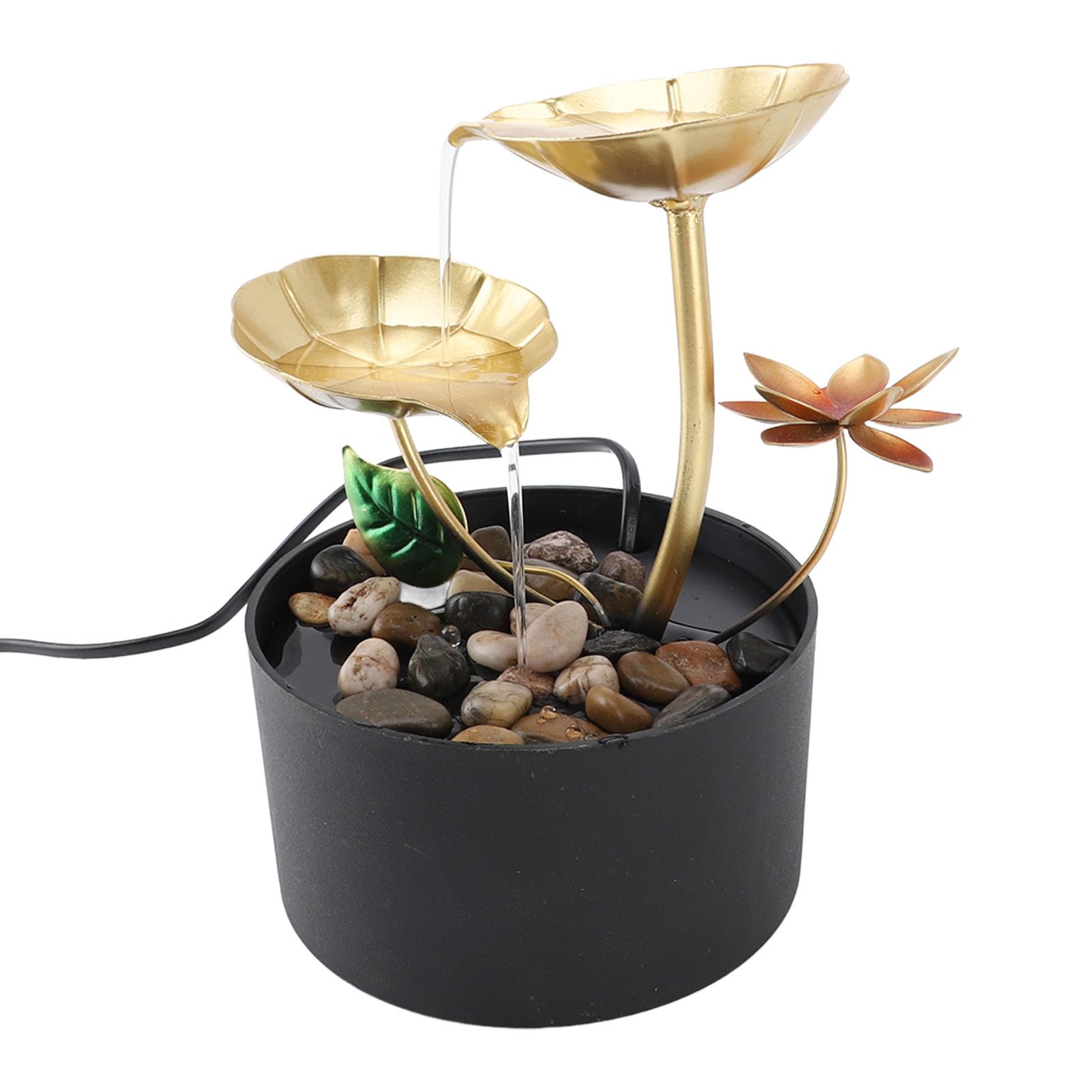 Tnfeeon Fuente de Agua de Mesa, Cascada Interior de 3 Niveles con Luces LED, Fuente de Agua de Relajación para Escritorio de Oficina en Casa
