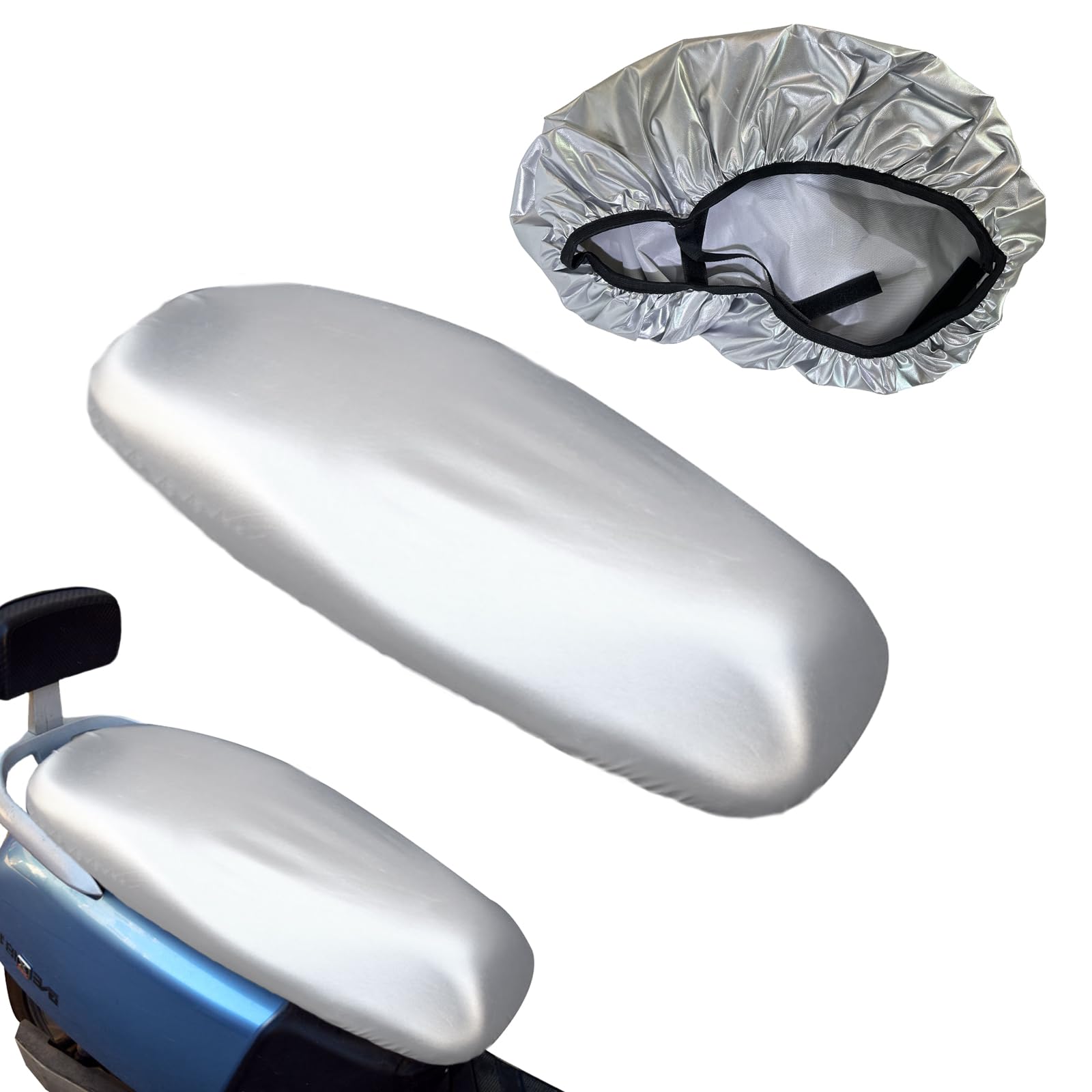 Funda Asiento Moto Antideslizante y Resistente a Arañazos, Protección Universal, Asiento Moto Protege de La Lluvia y el Sol, Funda Scooter para Todo Tipo de Motos y Scooters (Plateado)
