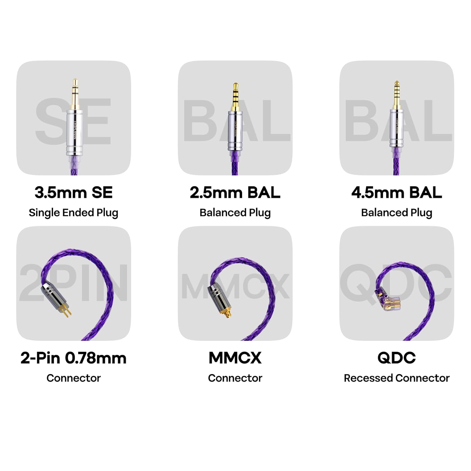 Linsoul Tripowin Zonie IEM Cable, 16 Core Silver Plated Earphone Upgraded Cords, 1.25m SPC in Ear Monitor Cable for KZ ZS10 PRO 2 AS10 PRO Tangzu Wan’er SIMGOT EM6L(Recessed 2pin, 4.4mm)(Violet)