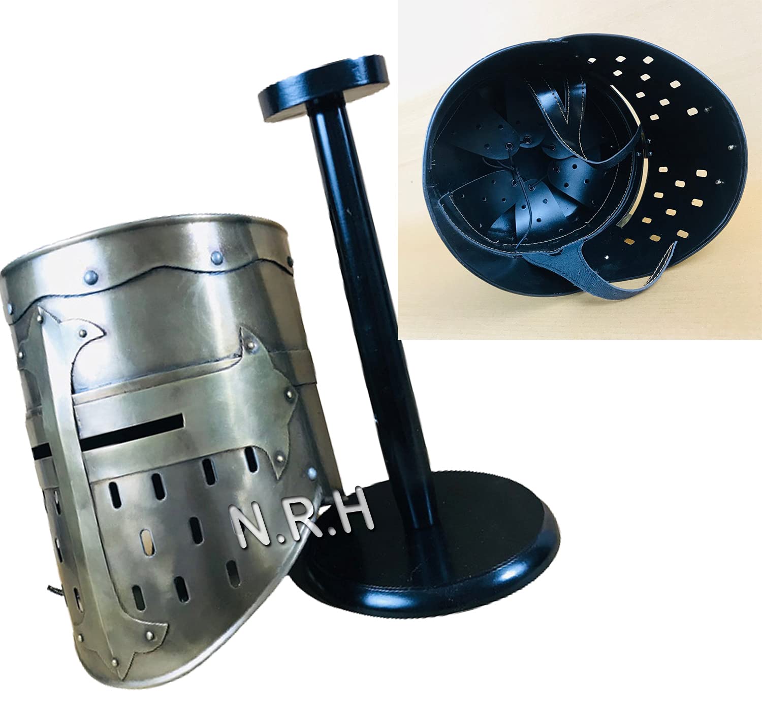 Knights Templar Crusader Helmet Medieval Armor Halloween costume Roman knight Helmet W/Wooden Stand