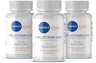 30mg Extra Strength Melatonin MAX – High Dosage Melatonin Sleep AId - Supports Healthy Rest Cycle and Jet Lag Adjustment – 100% Drug-Free, Vegan, Non-GMO, Gluten-Free (3-Pack)