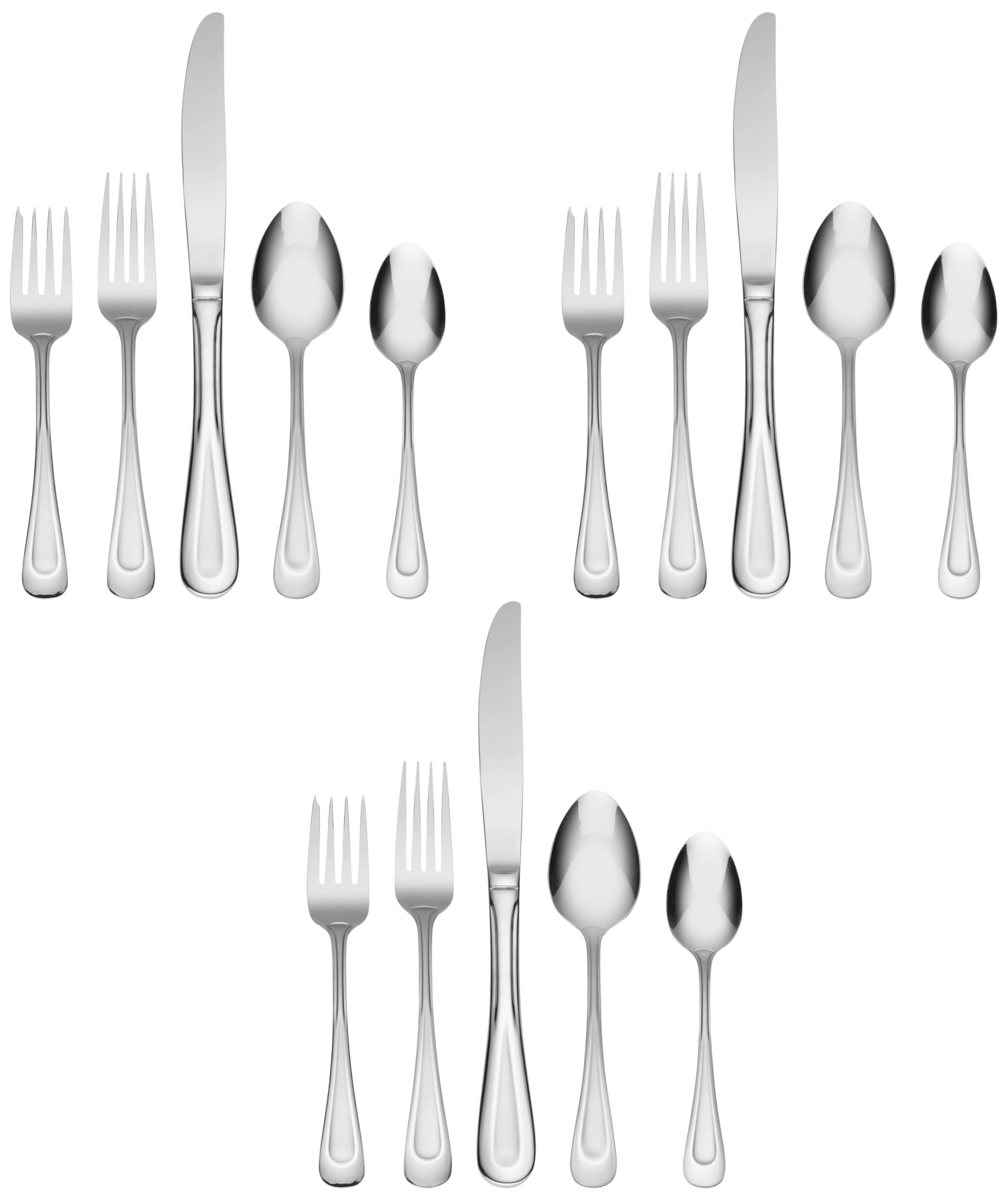 Oneida Silverware Set For 8, Satin Sand Dune 45-Piece Everyday Flatware Set with Serving Utensils,Service For 8, 18/0 Stainless Steel Silverware, Knives Spoons and Forks (Silver, 45 Piece) (Pack of 3)