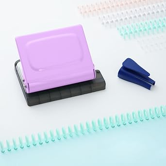 Binding Machine, 10 Hole Puncher, DIY Creative Book Spiral Binder Machine for Planner, A4-30 Holes, A5-20 Holes, B5 26 Holes with 10 PCS 30-Hole Loose Leaf for Work, Study - Purple