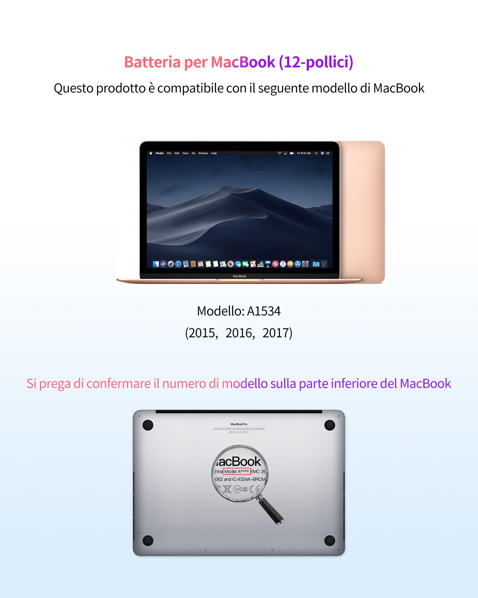 ASMARK Batteria MacBook A1534 per 12 pollici 2015 2016 2017 A1527/A1705 Battery
