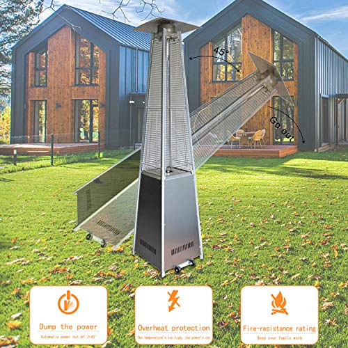 Pyramid Outdoor Patio Heater - 45000 BTU Stainless Steel Propane Heater with Cover Glass Tube