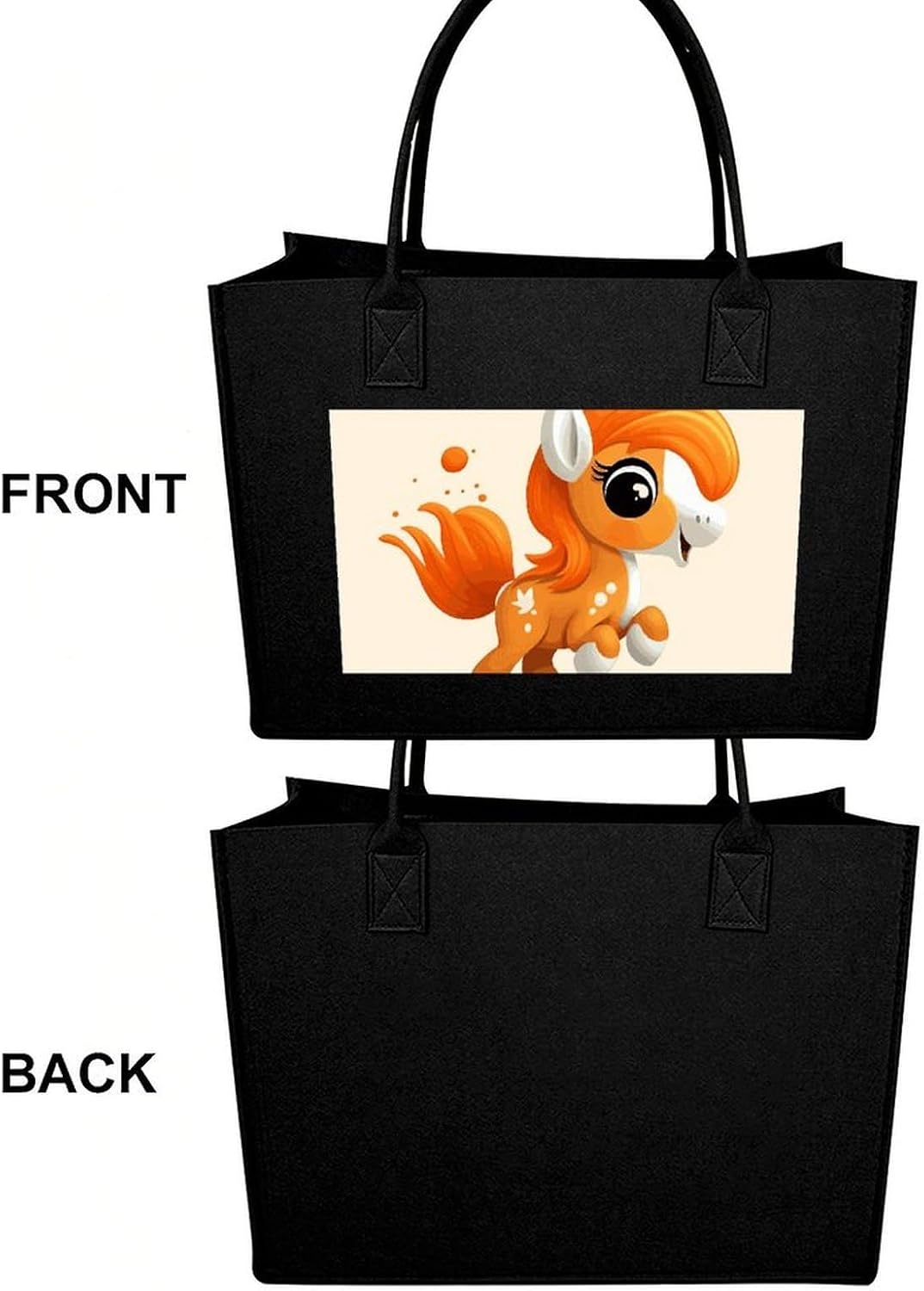 Cute Orange Pony Tote Bag for Unisex, Large Felt Shopping Bag with Handles, Handbag, Reusable Gift Bag