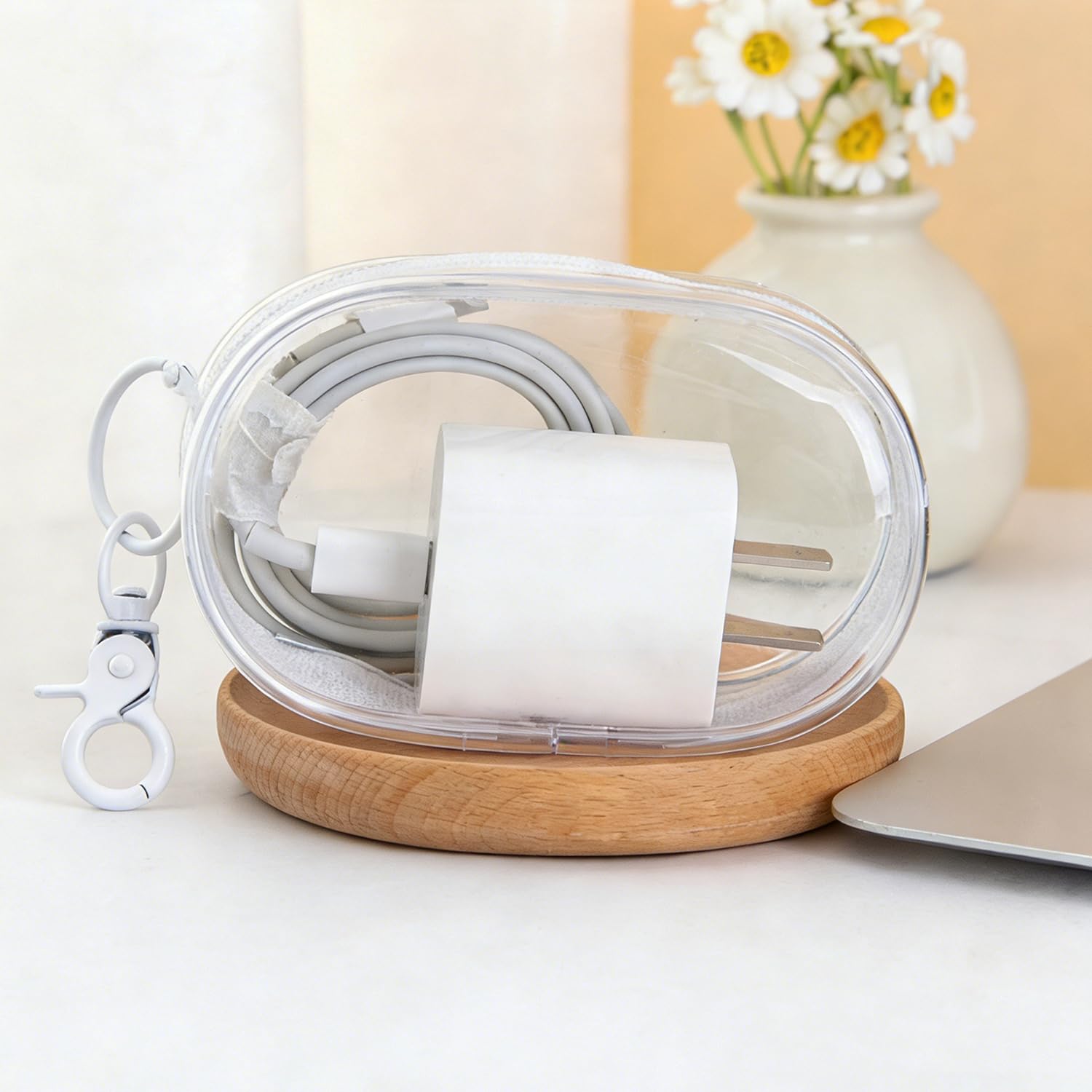 Portable Electronic Organizer Travel Cable Bag, Waterproof Tech Accessories Storage Case for Cords, Chargers, Phones, Power Bank & Earphones – Compact Carry Pouch for Home & Travel - White