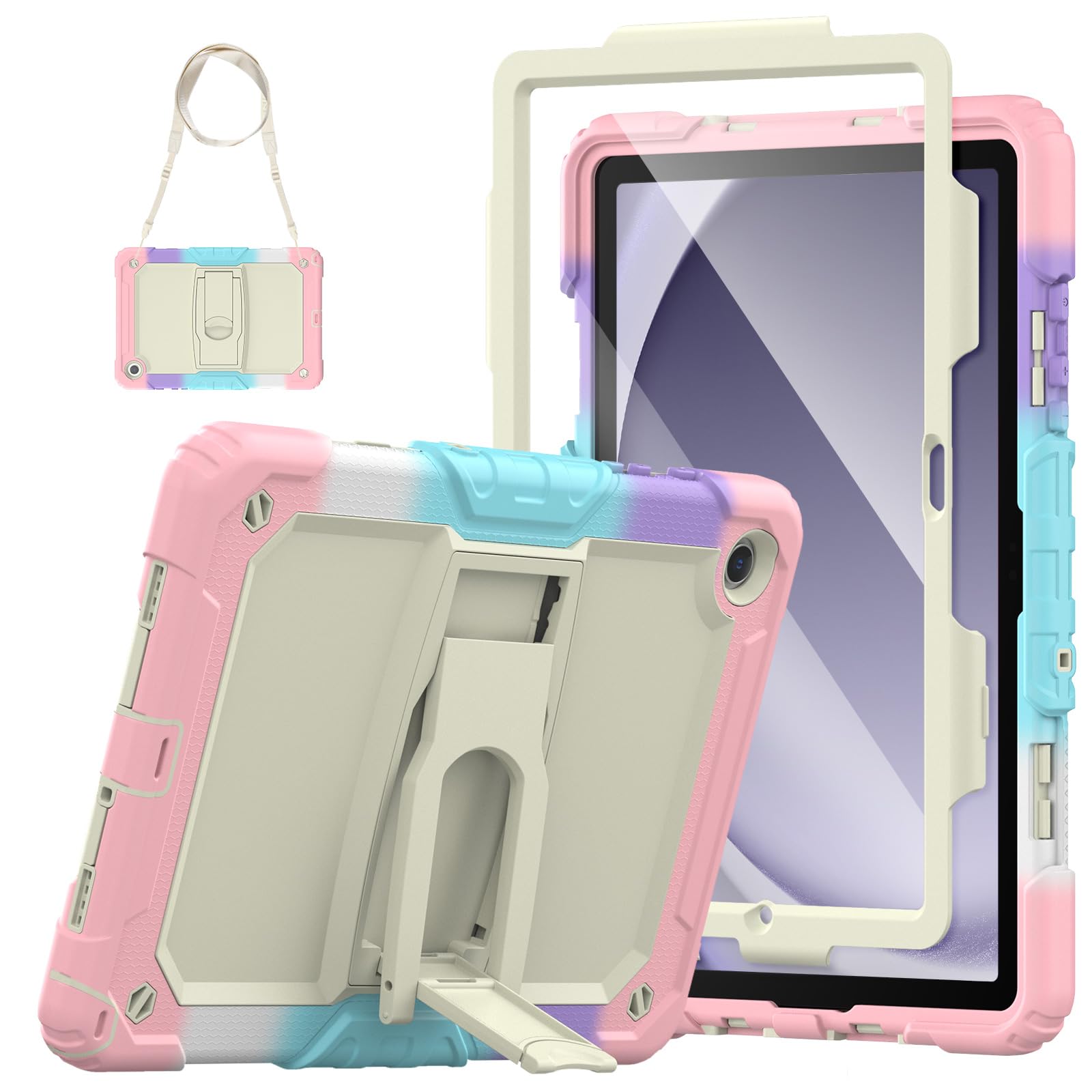 SEYMAC Funda para Samsung Galaxy Tab A11+ Plus/A9+ 11"(2025/2023), Funda Tab A11 Plus a Prueba de Golpes con Protector de Pantalla/Soporte Plegable/Correa para el Hombro, SM-X230/X235/X236B, Rosa