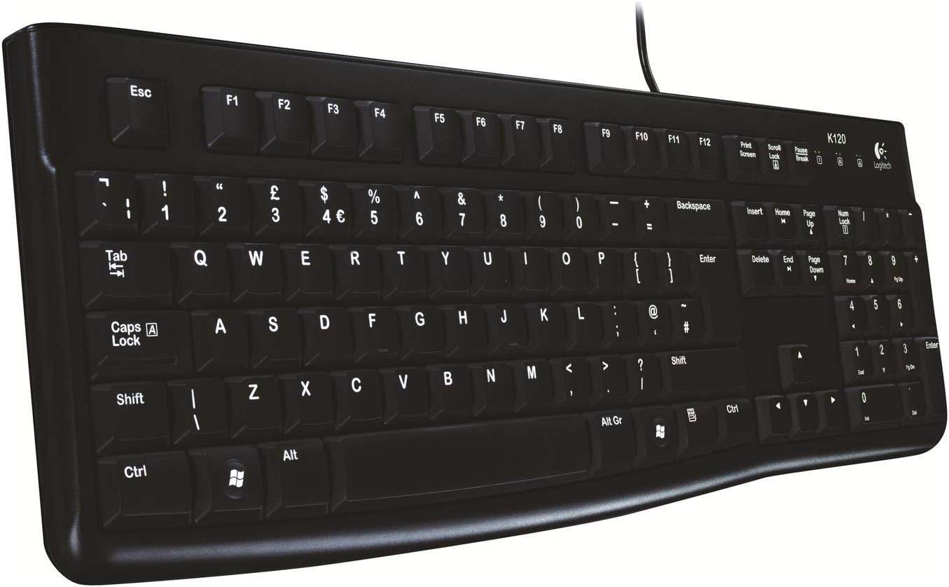Logitech K120 Kabelgebundene Business Tastatur für Windows und Linux, USB-Anschluss, Leises Tippen, Robust, Spritzwassergeschützt, Tastaturaufsteller, Französisches AZERTY-Layout
