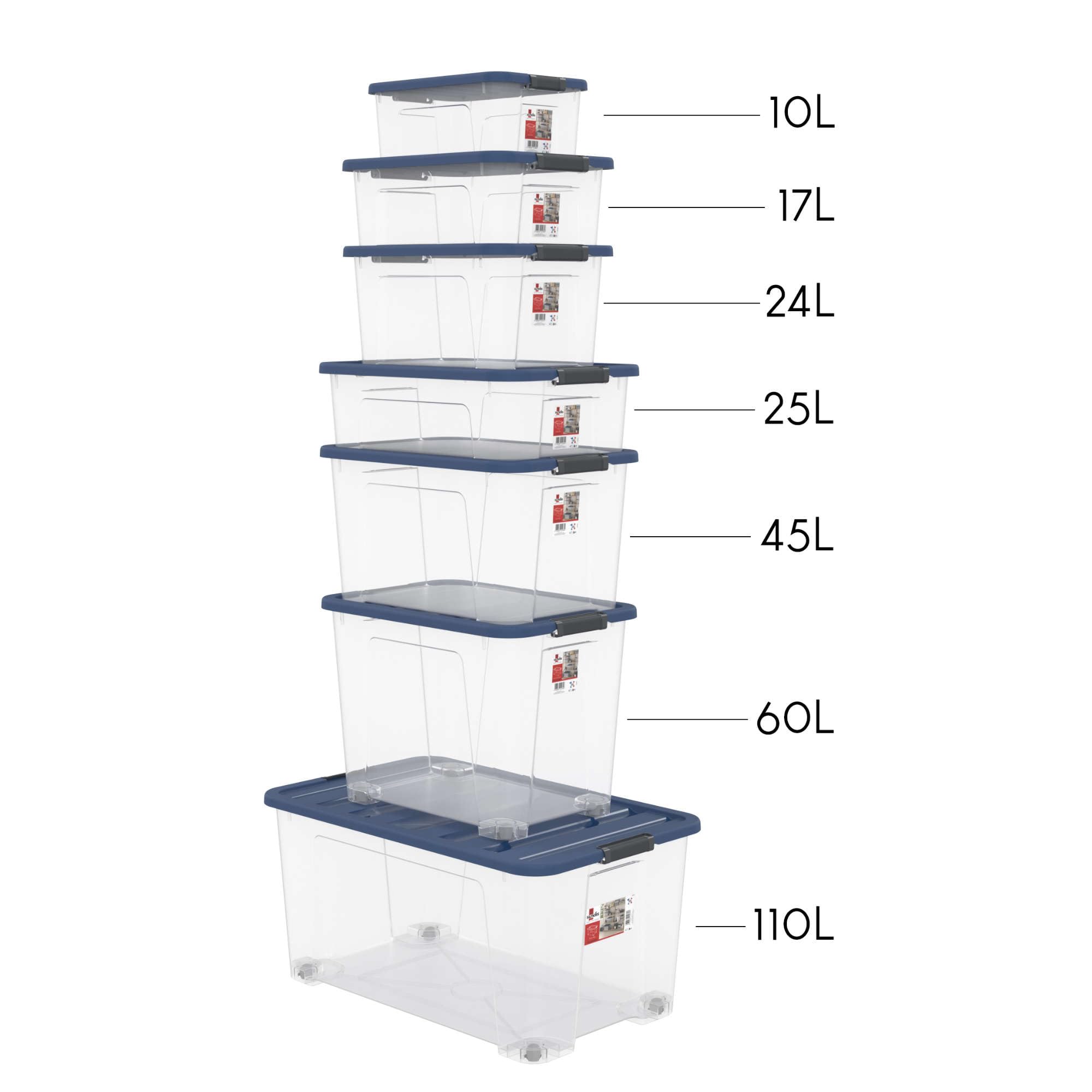 Sundis Wave Box, 6 cajas almacenaje con tapa, 45L, apilables | Plastico transparente, clips de cierre, ideales para para ordenar el dormitorio, los juguetes, la oficina, el ático