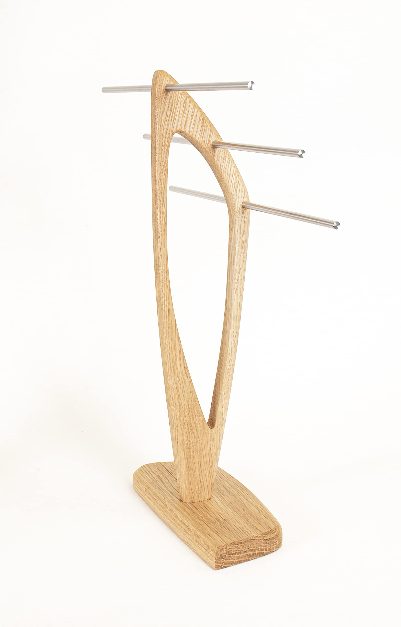 Wood and Steel Design Schmuckbaum – Schmuckhalter für Ketten, Ohrringe und Armbänder – Eichenholz Massiv Natur Geölt – Handmade in Germany