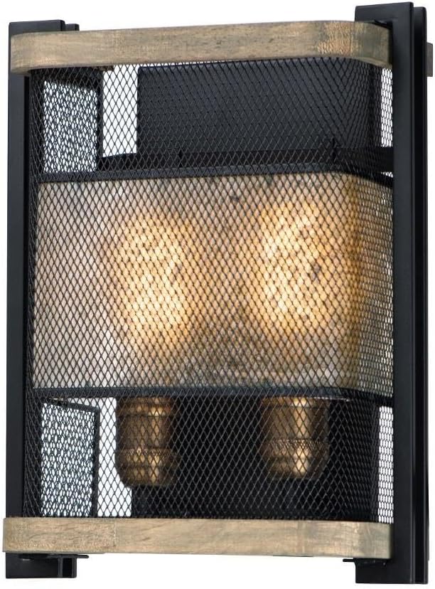 Maxim Lighting Boundry 2-Light Wall Sconce | Black/Barn Wood/Antique Brass Steel Finish | Rustic Indoor Light Fixture | Ideal for Hallways, Bedrooms & Bathrooms | Damp Rated | 27562BKBWAB