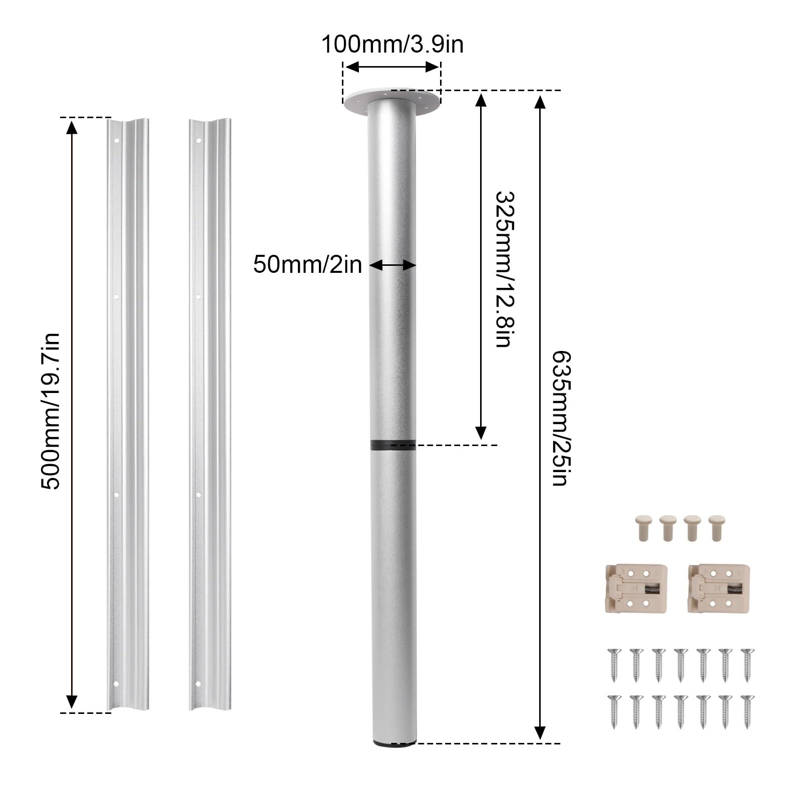 Pata de mesa ajustable para caravana de 21 a 36 pulgadas, soporte telescópico con 2 barras transversales para cámper, lancha pontón, remolque de viaje, furgoneta. Piezas de repuesto de