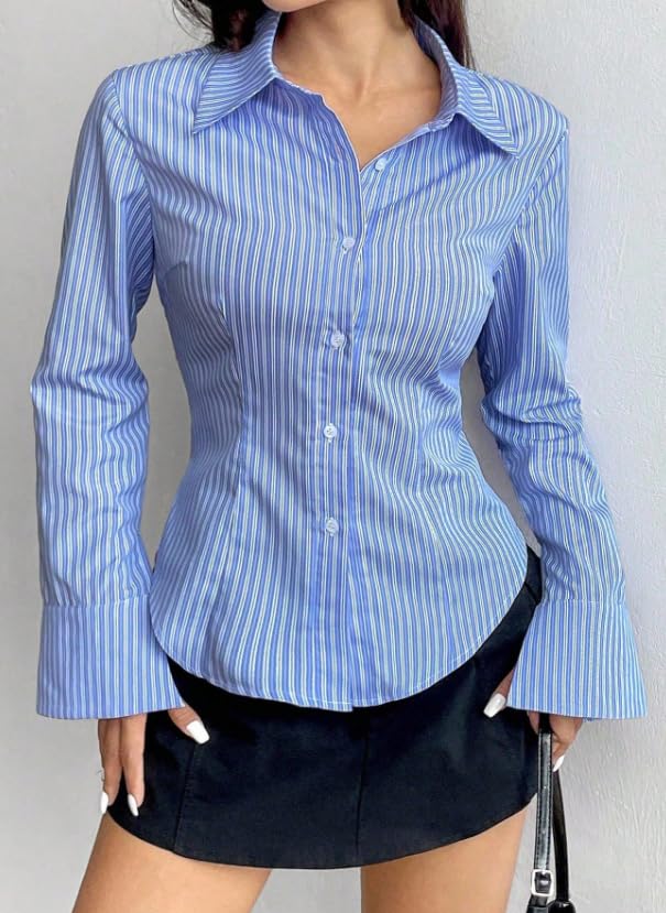 Image of Women Shirt||Women Relaxed Fit Vertical Striped Spread Collar Cotton Casual Shirt (S-12-19)