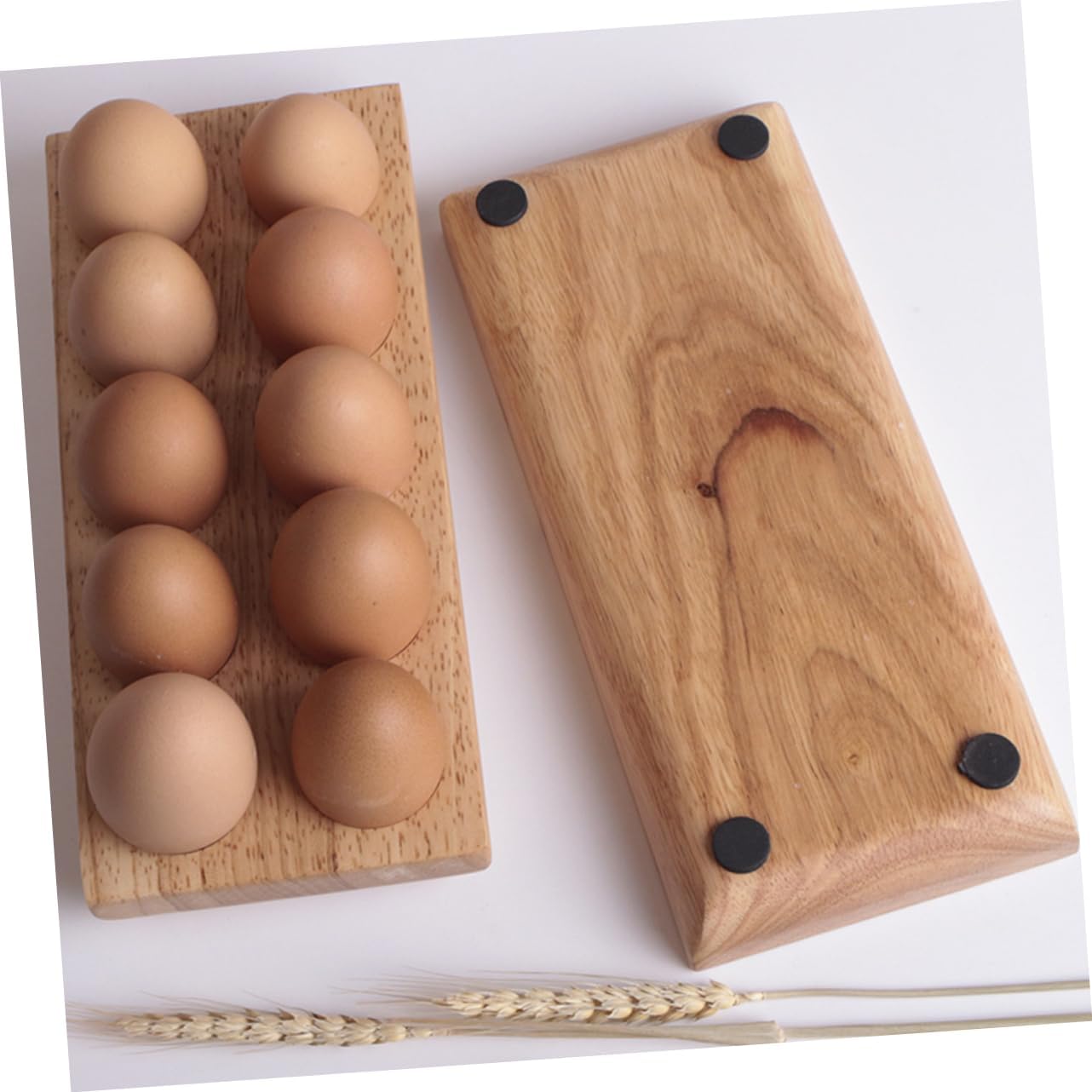 Cup Solid Wood Egg Tray Fridge Organizer Shatterproof Crate Storage Rack for Eggs Home Storage Box Round Slots