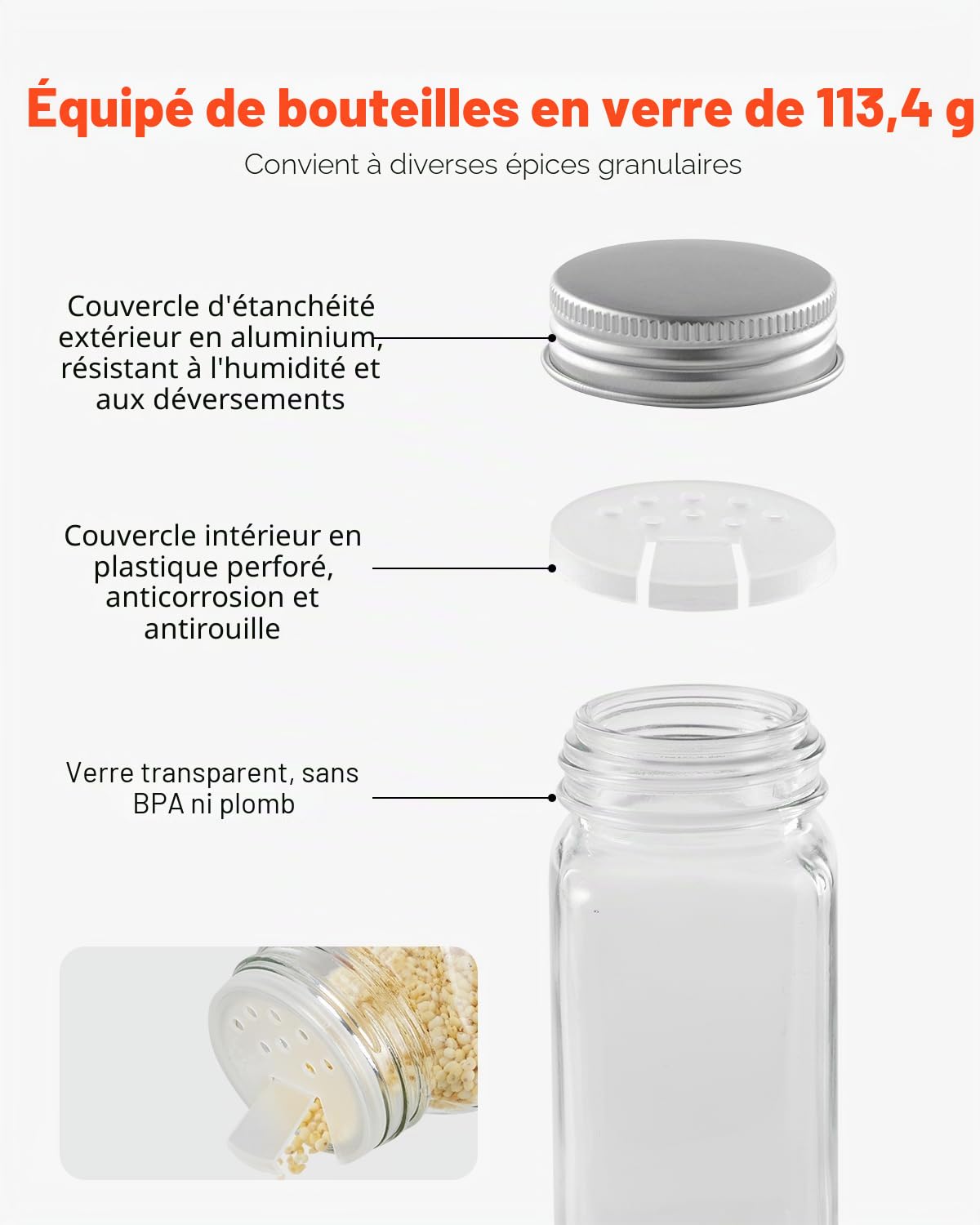 VEVOR Étagère à épices pour armoire, avec 72 pots à épices vides, couvercles, étiquettes et entonnoir, ensemble complet, organiseur d'assaisonnement pour comptoir, cuisine, garde-manger, placard, noir
