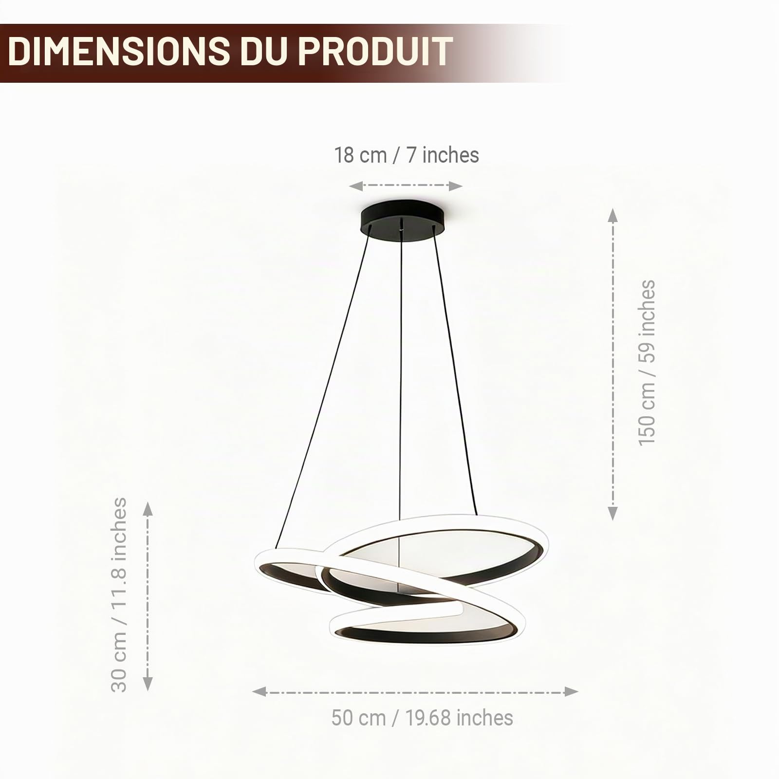 Suspension LED, Lustre de Restaurant Circulaire, Plafonnier au Design Irrégulier Minimaliste pour Chambre à Coucher, Salon - Lumière Blanche de 68 Watts
