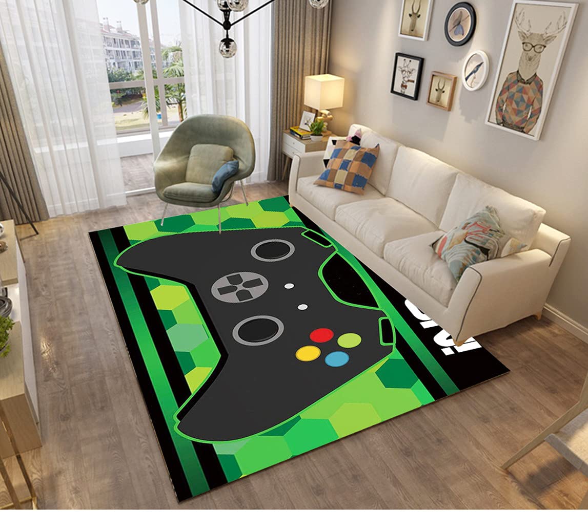 Tapis Gamer Chambre Ado Garçon Enfants Adulte Vision Géométrique Colorée Imprimé 3D Tapis De Chaise Gaming Salon Tapis De Sol Déco Antidérapant Lavable Flanelle Doux Carpets (Bleu,160x200cm