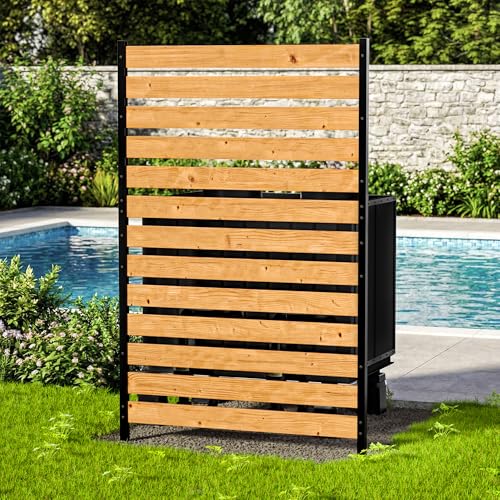 5ft H×3.2ft W(1 Panel) Privacy Fence Screen,No-Dig Wood Outdoor Privacy Screen,Aluminum Post,Air Conditioner Fence,Pool Equipment Enclosure,Trash Can Enclosure,Privacy Fence Panels for Patio/Garden
