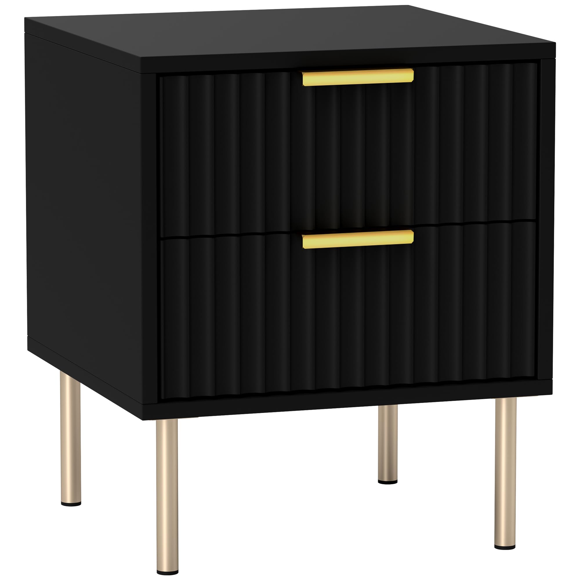 HOMCOM Table de Chevet Cannelée 2 Tiroirs Pieds Acier 40 x 39 x 48 cm Noir