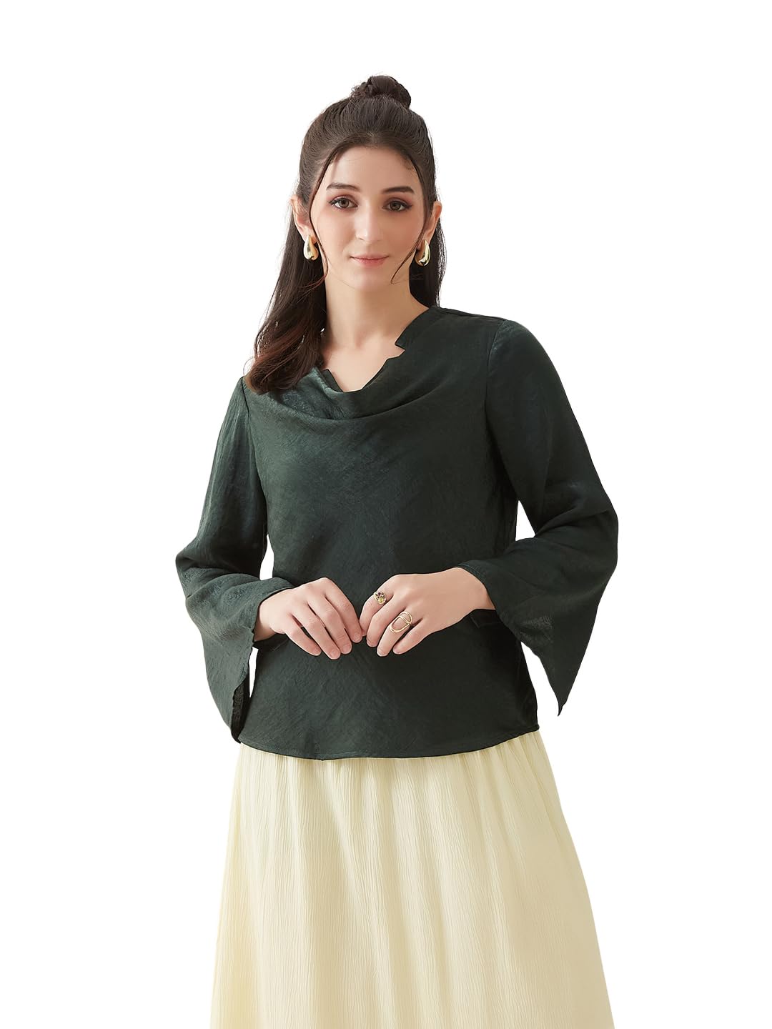 Latin Quarters Women Green Solid Full Sleeves Casual Top_S-picture-14