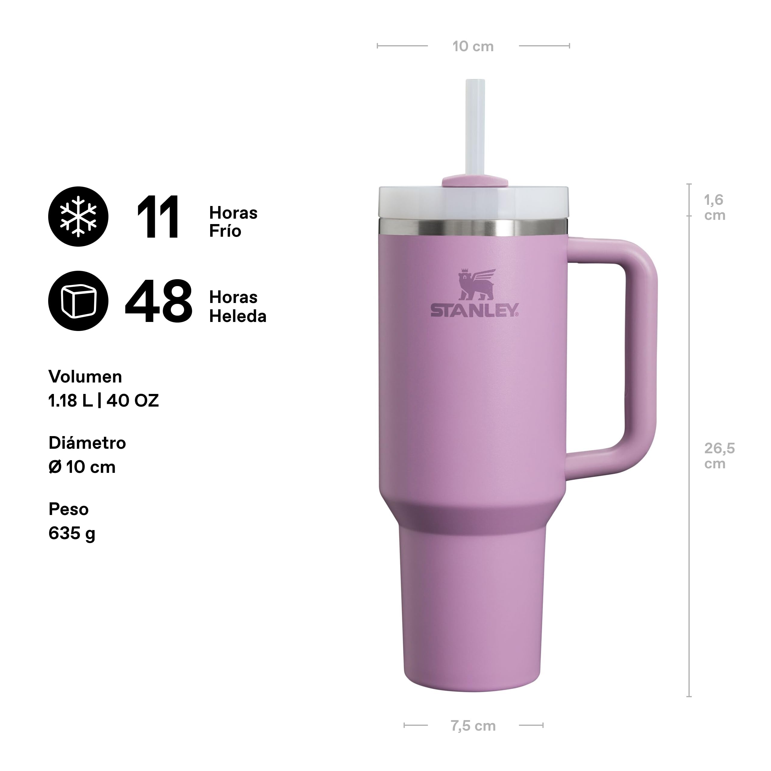 STANLEY Quencher H2.0 FlowState Tumbler 1.2L - Termo Conserva el Frío 11 Horas - Helada Durante 48 Horas - Botella Agua Acero Inoxidable - Taza Termica - Vaso Termico Sin BPA - Lilac