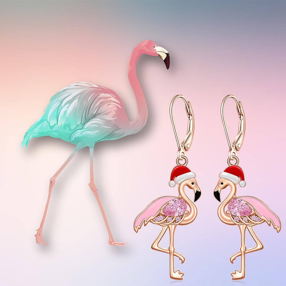 Flamingo Earrings Christmas Gifts for Women Flamingo Lovers Gifts Dangle Earrings 925 Sterling Silver Leverback Clasp - Image 7