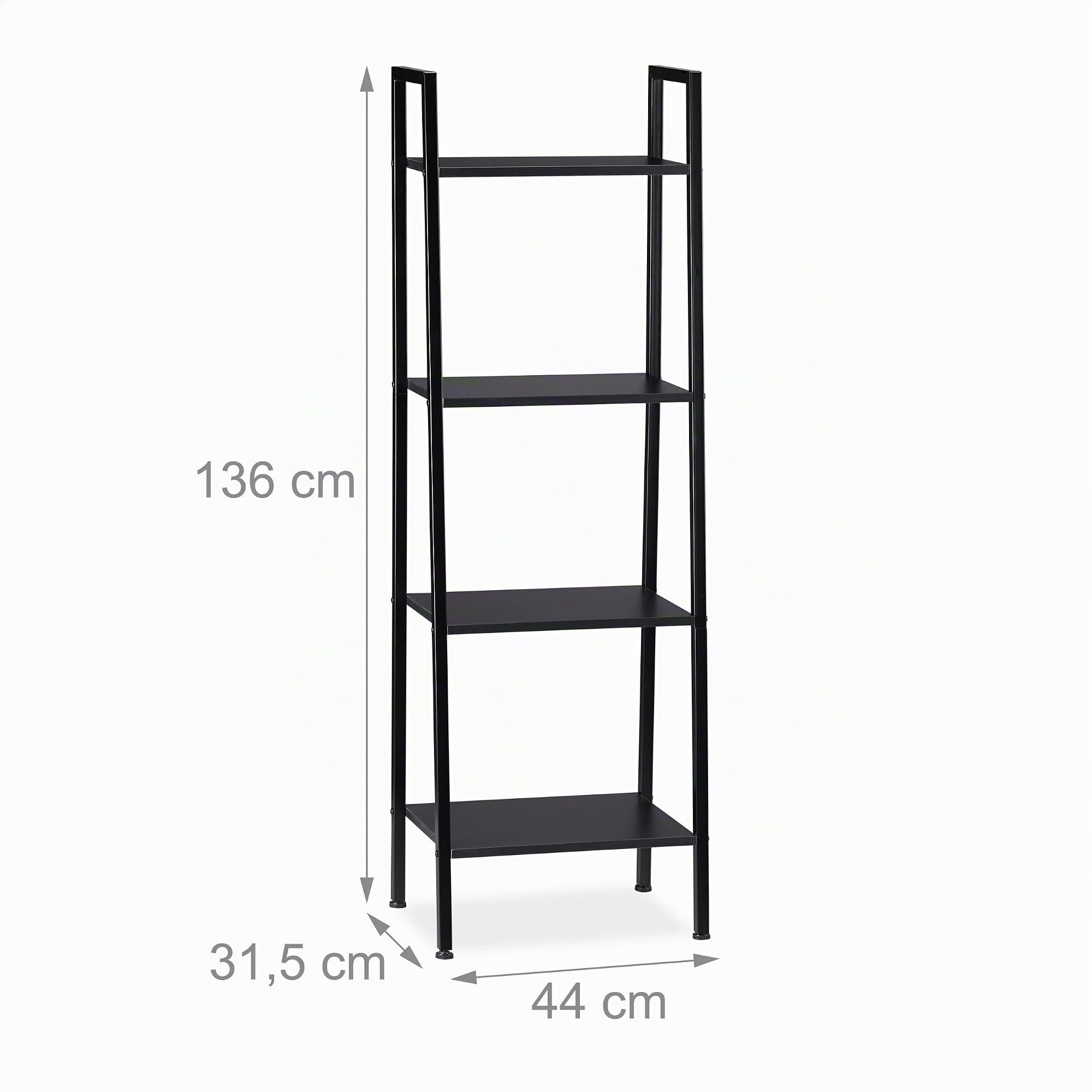 Relaxdays Etagère sur pieds, Etagère en échelle 4 espaces rangement, Plantes, HLP: 136 x 44 x 31,5cm, Noir Noir