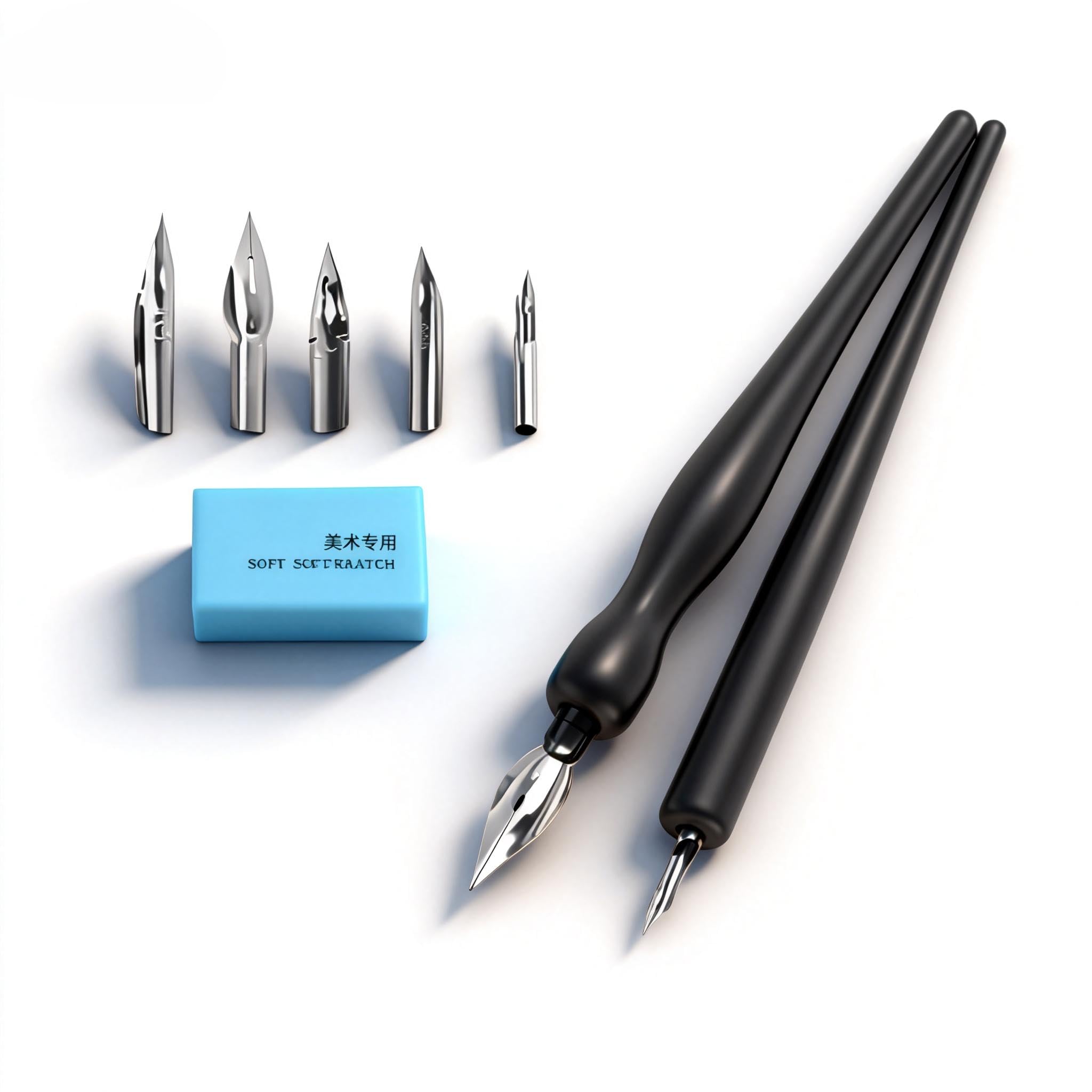 Pen Nib Set, 1 Set Manga Cartoon Comic Drawing Painting Nib Holder Dip Pen Kit Tool With 2 Pen Holders and 5 Nibs