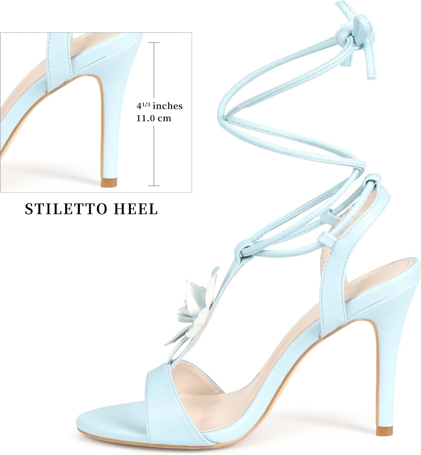 Perphy Flower T-Strap Lace Up Stiletto High Heel Sandals for Women - Image 4