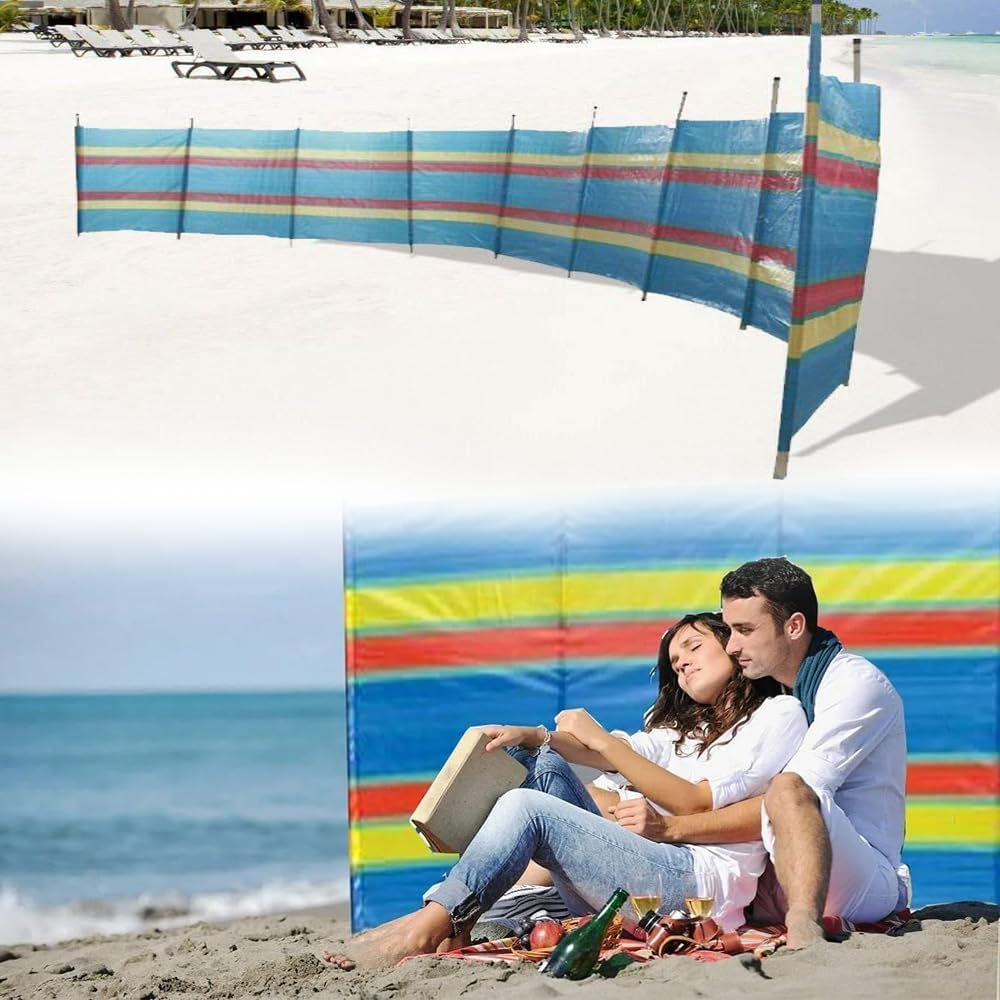 Multi-Coloured Wind Breaks, 4 5 6 8 10 Wooden Pole Wind Breakers For Beach, Unique Camping Windbreaker, Caravan Windbreakers, Privacy Screen Wind Breakers Camping (4 POLE) (6-POLE)