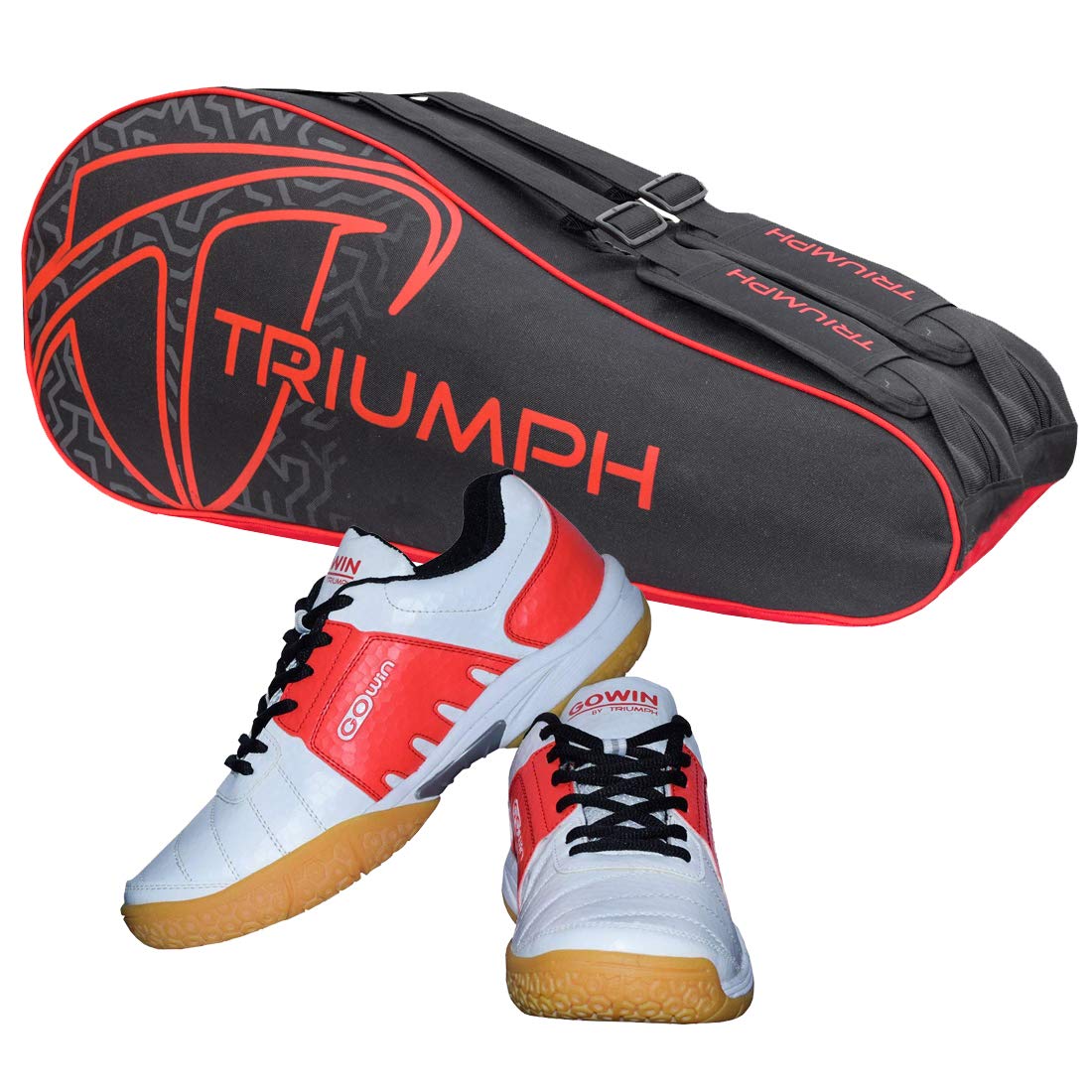 Gowin Badminton Shoe Power White/Red Size-5 with Triumph Badminton Bag 303 Black/Red-image-37