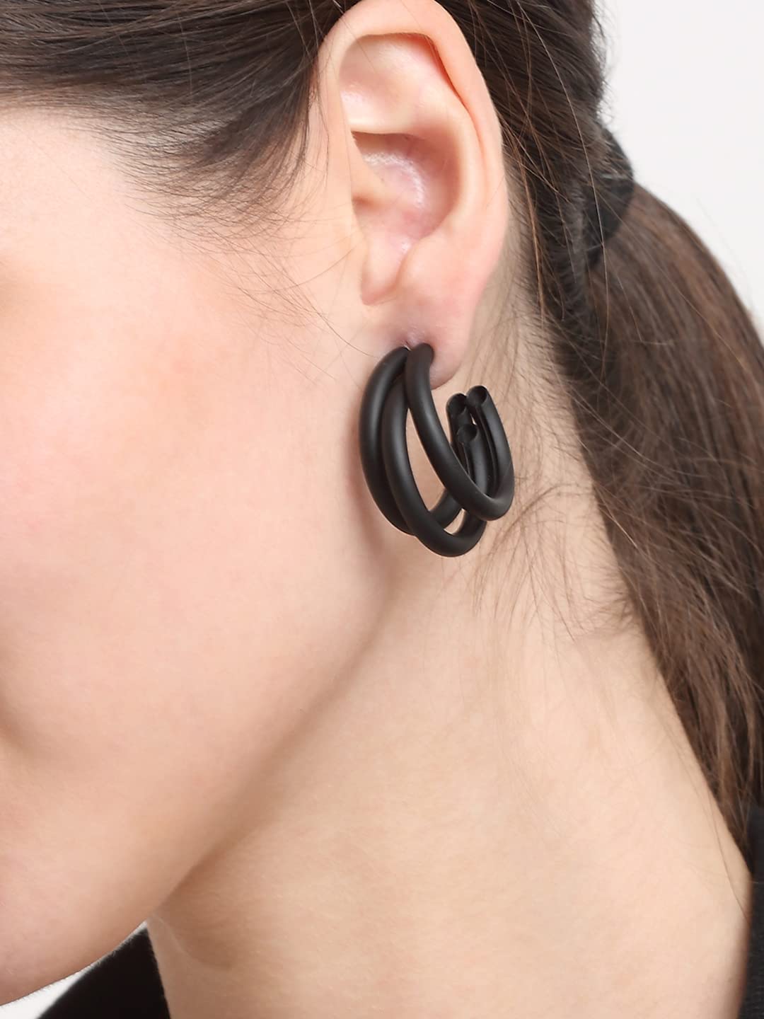 Celebrity Inspired Black Huggie Earrings, Women's
