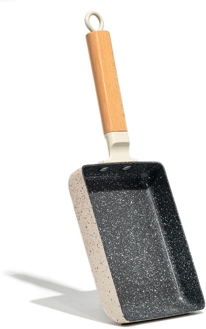 Ceramic Coating Square Japanese Tamagoyaki Omelette Small Skillet, Non-stick Rectangle Egg Roll Pan with Wood Handle