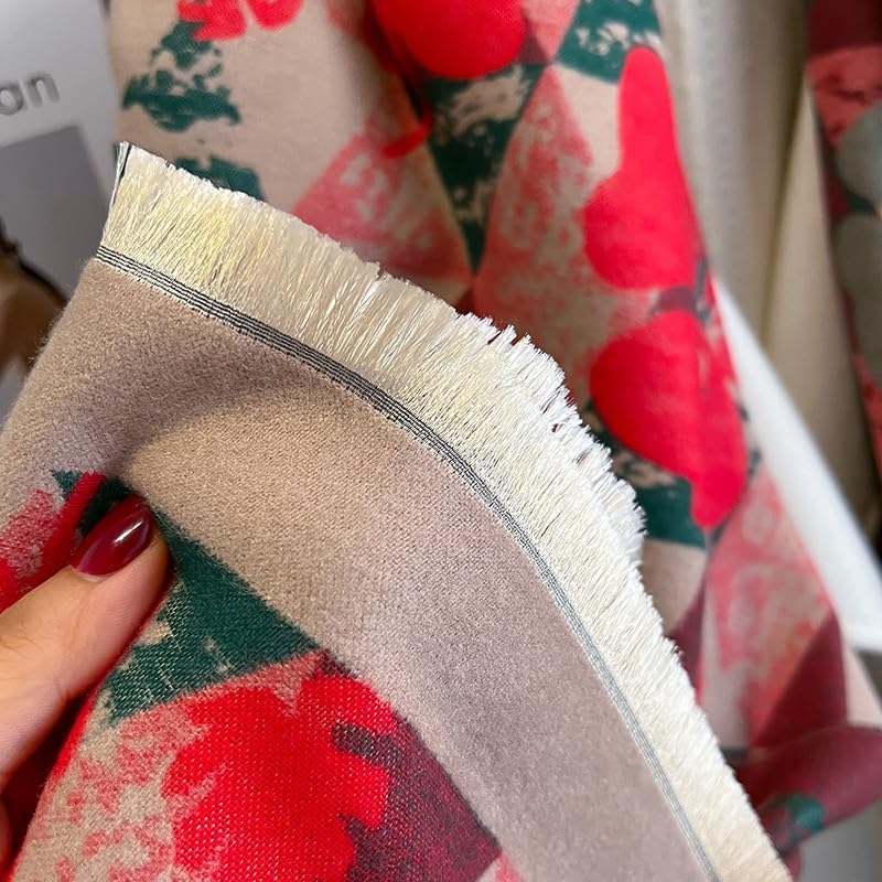 First Choose Women's Blanket Chunky, Pashmina Shawls Wraps Oversized Winter & Fall Warm Scarfs Soft Cashmere Feel for Women (Red Flowers) - Image 7