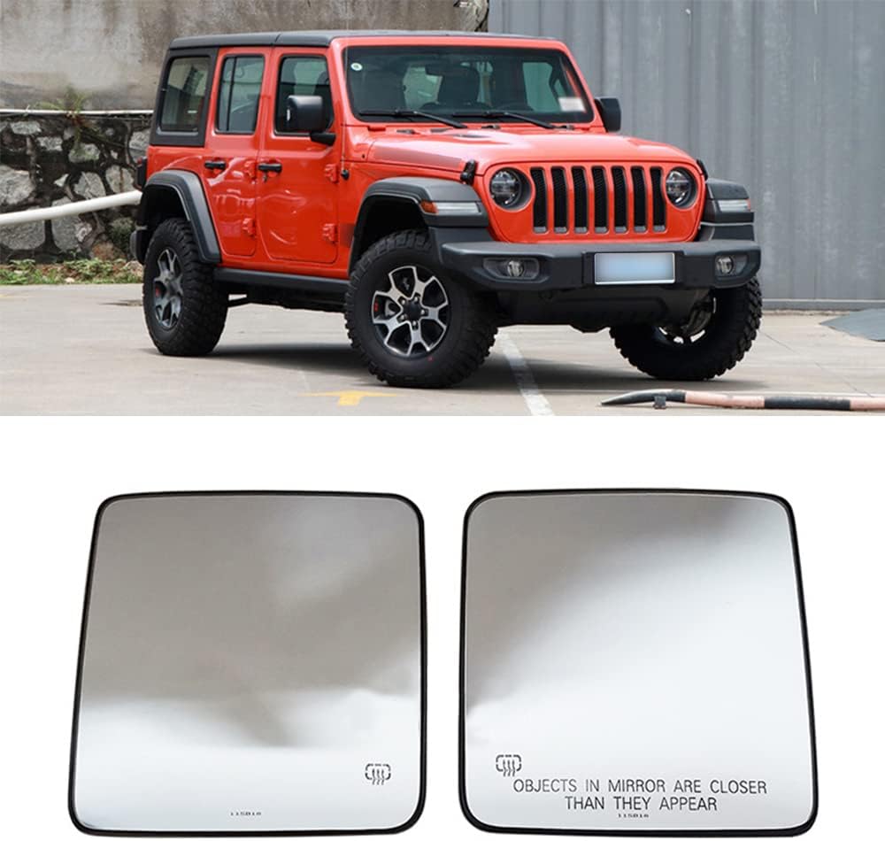 Rearview Mirror Glass with Backing Plate Heated, Power Heated Left Driver Side Mirror Glass, Compatible with Jeep Gladiator 2020-2021 Compatible with Jeep Wrangler 2018-2021, Front, Left