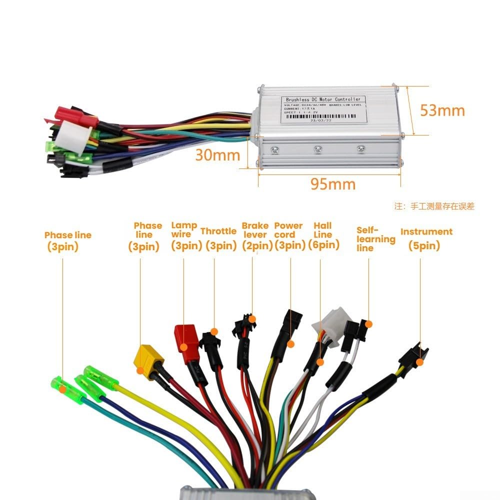 Contrôleur d'onde sinusoïdale trimode pour vélos électriques avec panneau de bord LCD s869 et poignée d'accélérateur compatible avec les systèmes de batterie 24 V 36 V 48 V jusqu'à 2000 W (17 A)