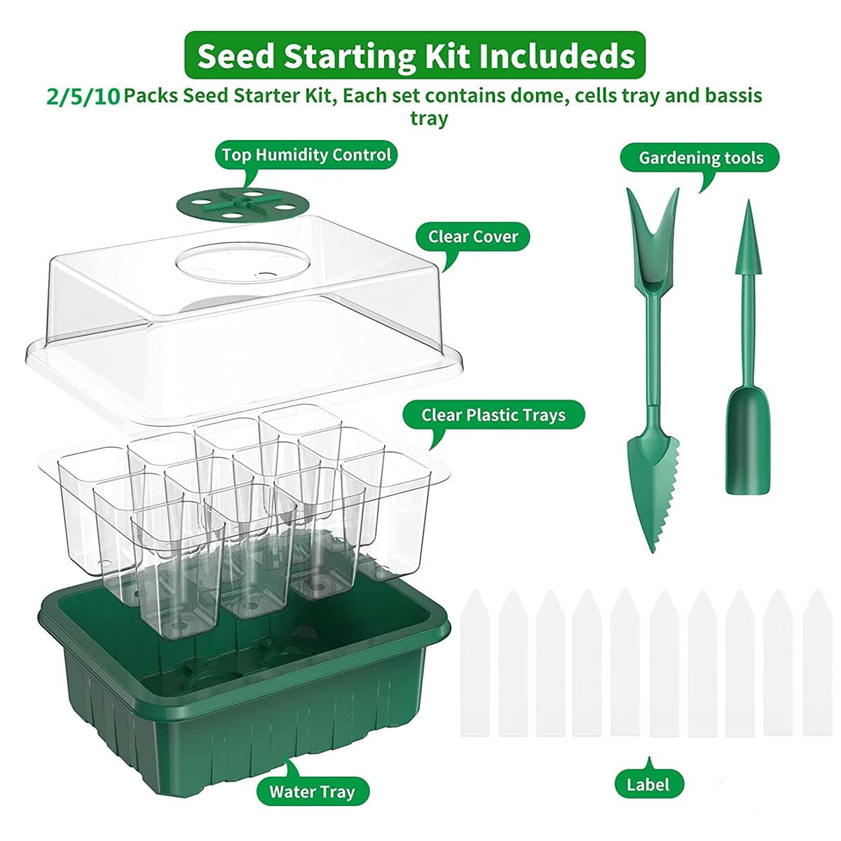 Serra Germinazione,Vassoi di Avviamento per Piantine con 12 Cupole Ventilate per Piante la Semina di Che Crescono,Adatto per Piantare Interni sui Balconi del Giardino (10 PCS-B)