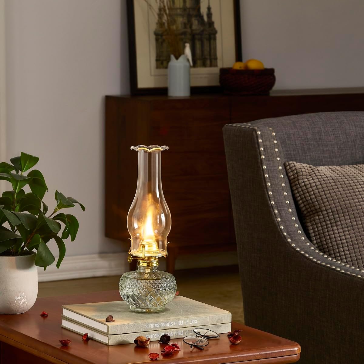 Oil Lamp Chimney Replacement,3 Inch Base by 9 Inch Tall Kerosene Lamp Globe,Clear Glass Oil Lamps Globe,Hurricane Lamp Globes Shade Cover,Crimped Top Chimney For OilLamps For Indoor Use Parts